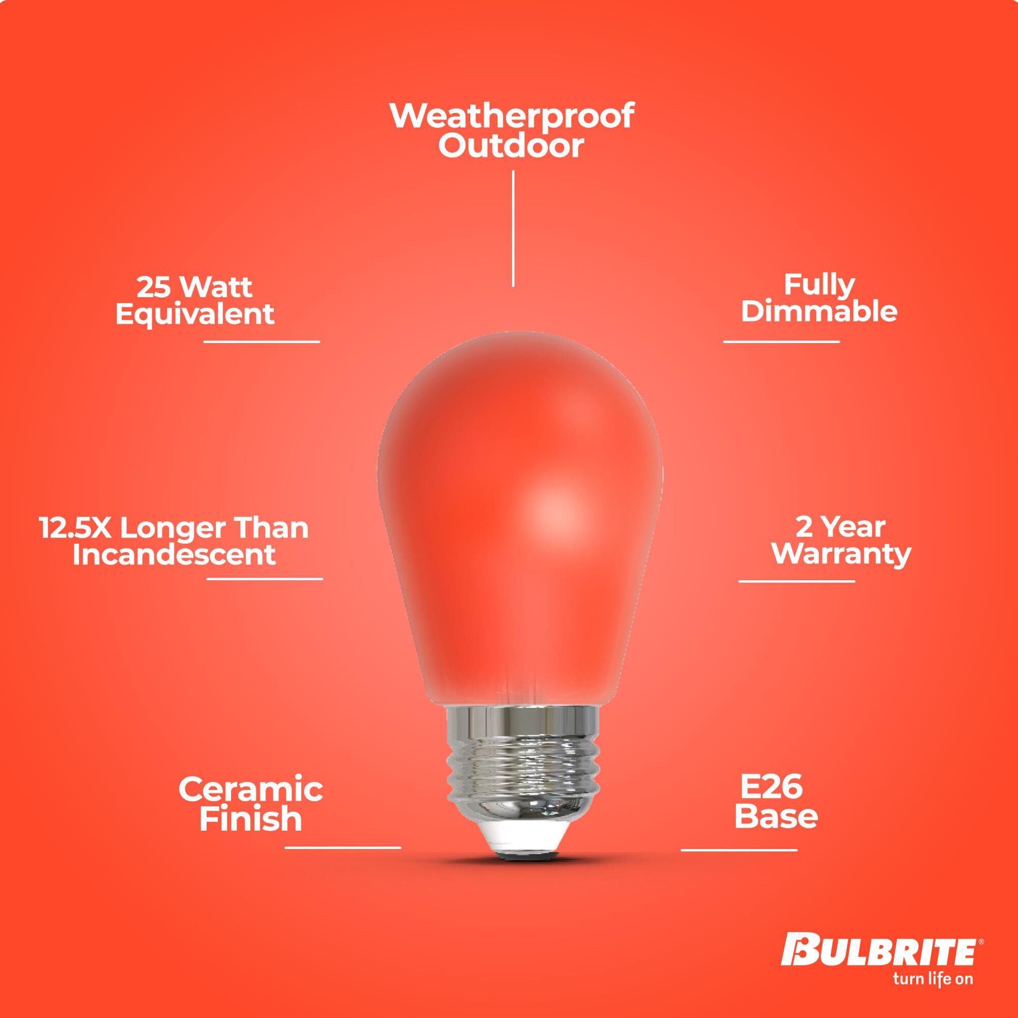 Ceramic Red S14 Base E26 LED Light Bulb,