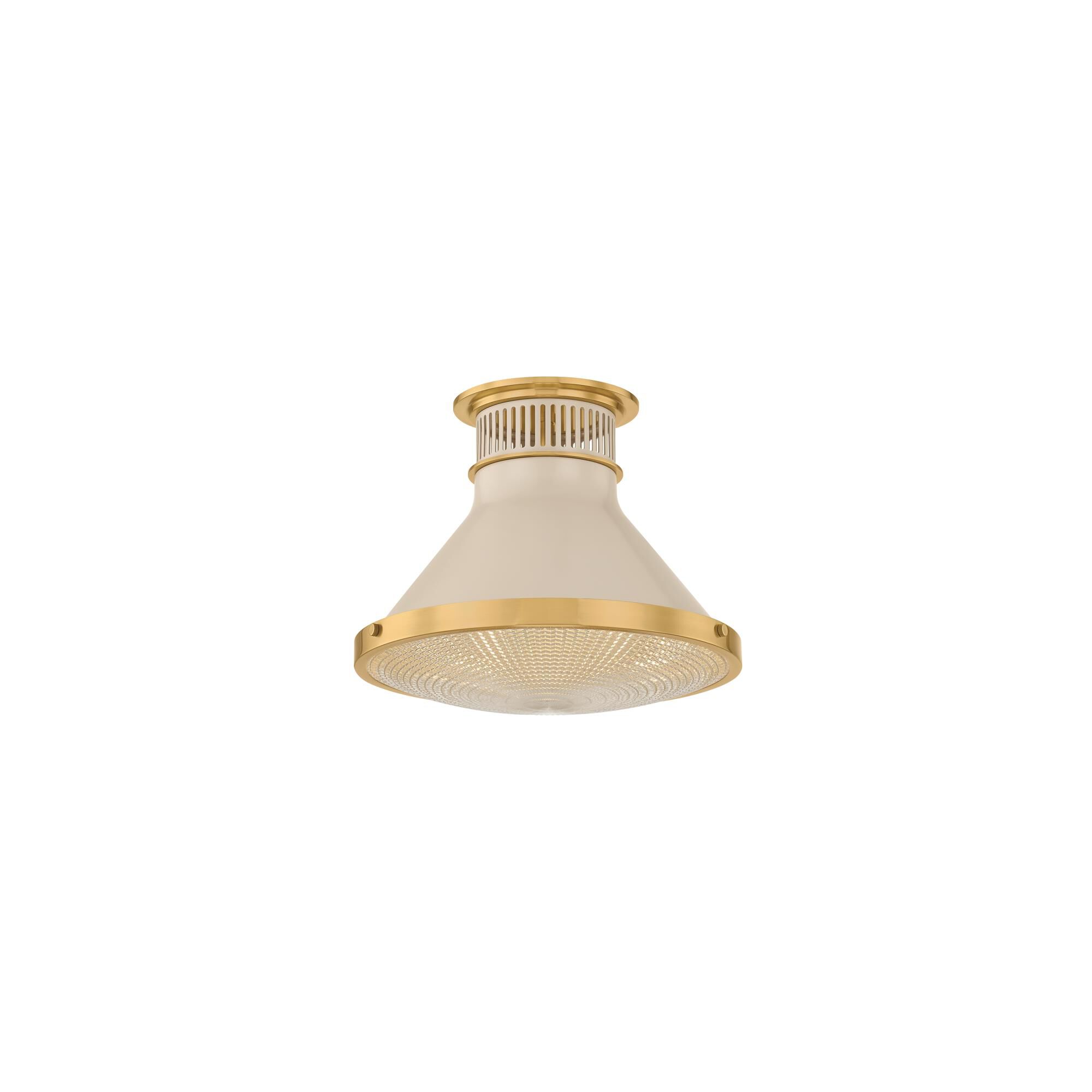 Shown in Aged Brass and Off-White finish and Clear Optic glass