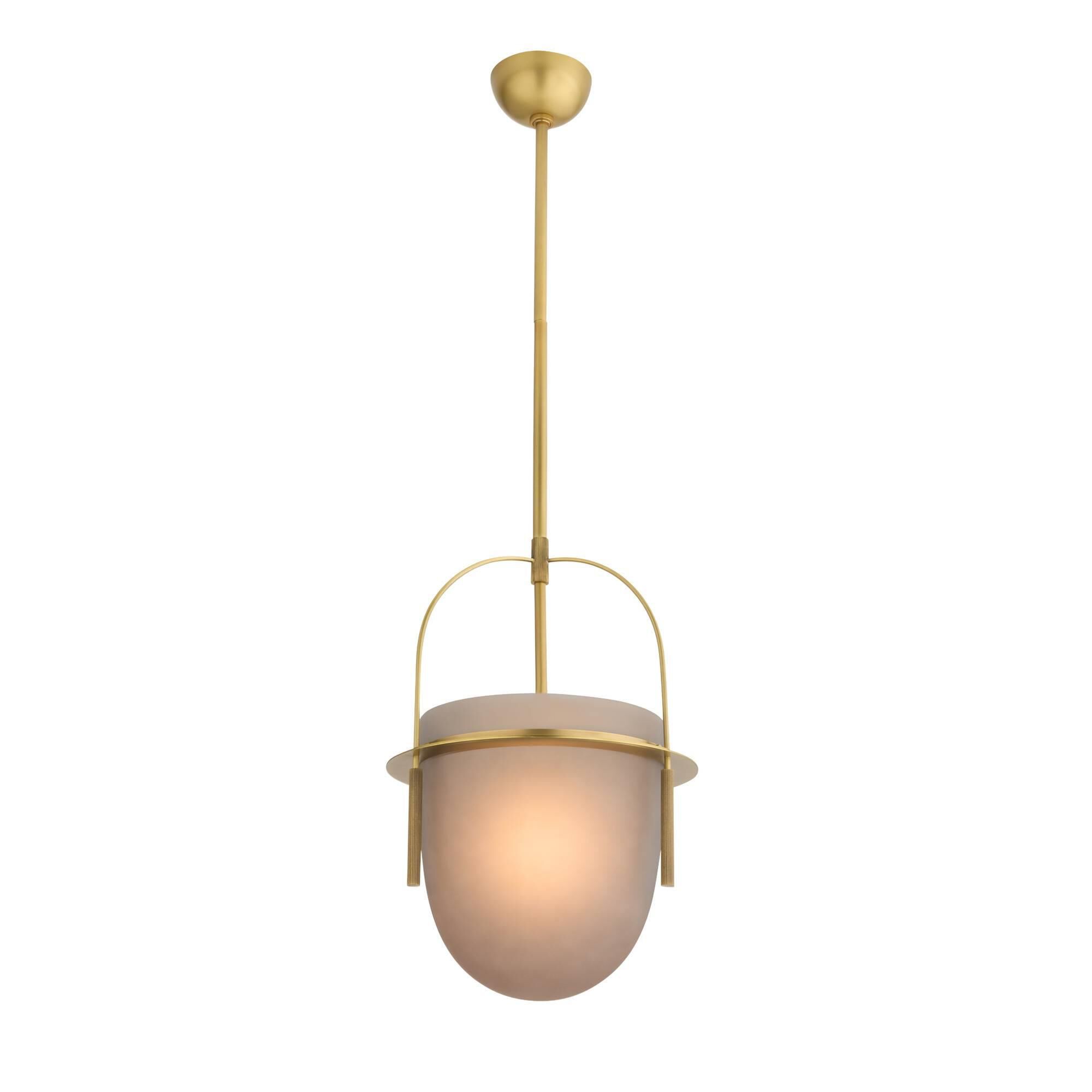 Shown in Antique Brass finish and Frosted Smoke glass