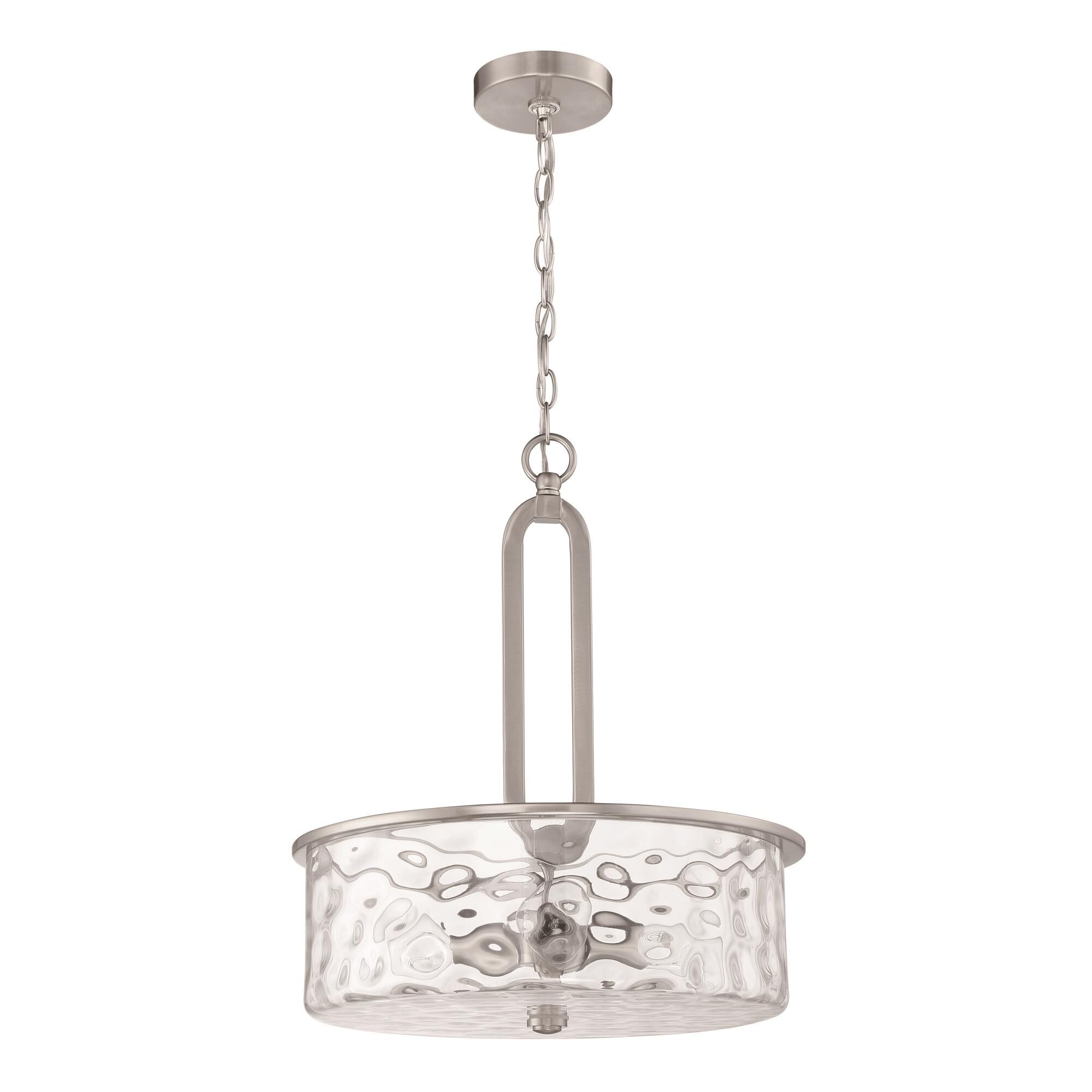 Shown in Brushed Polished Nickel finish and Clear Hammered glass and Glass shade