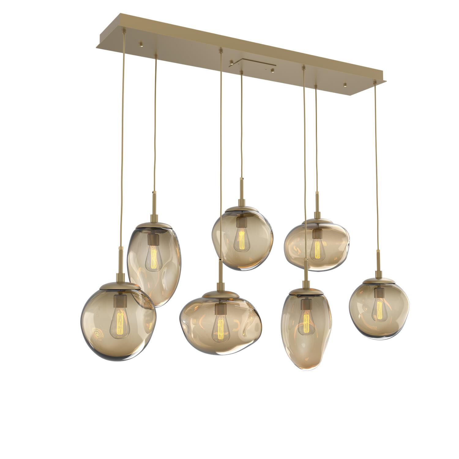 Shown in Gilded Brass finish and Blown Bronze glass