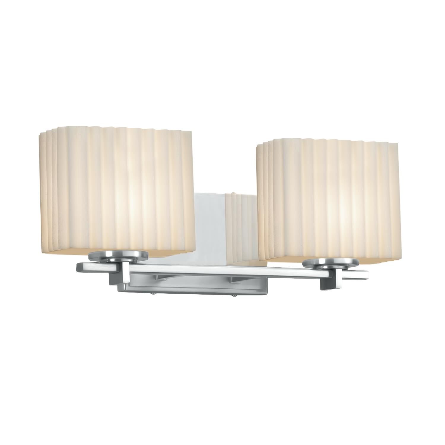 Shown in Polished Chrome finish and Faux Porcelain Resin glass and Pleats shade and Rectangle accent