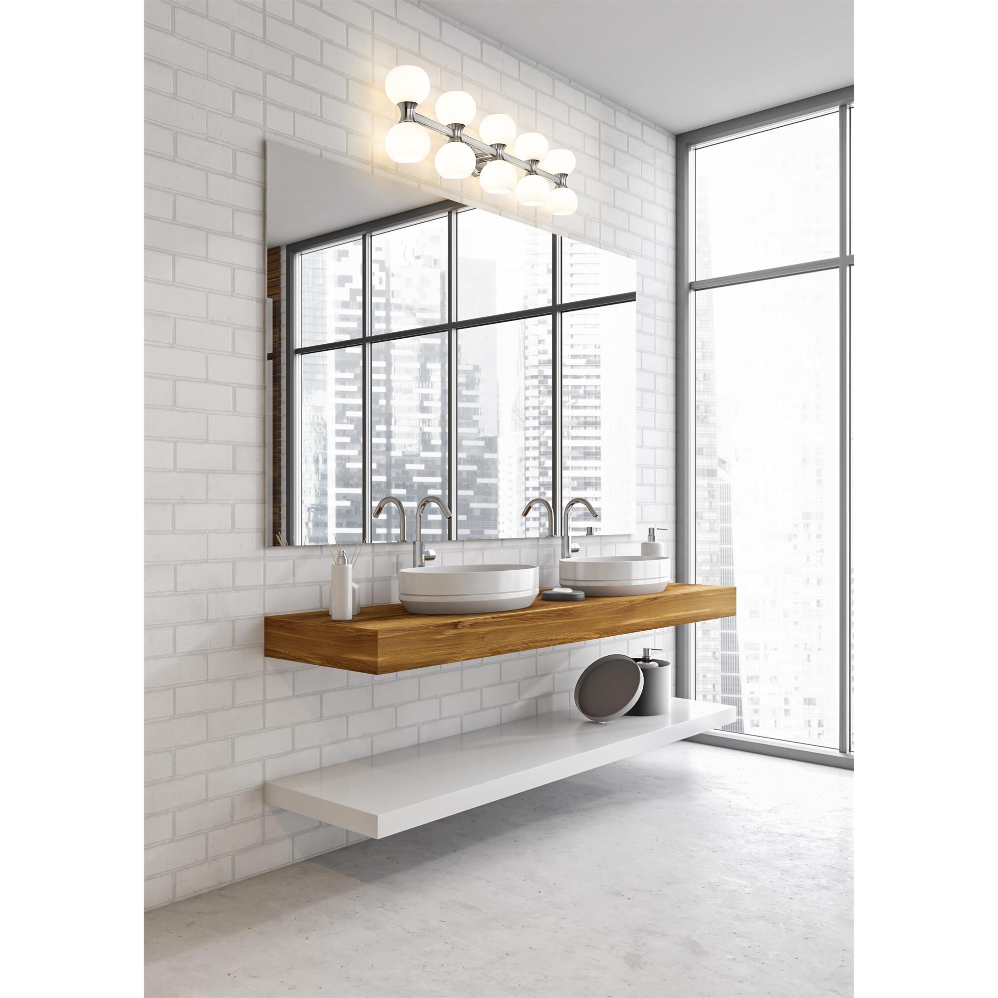 Shown in Brushed Nickel finish and Matte Opal glass