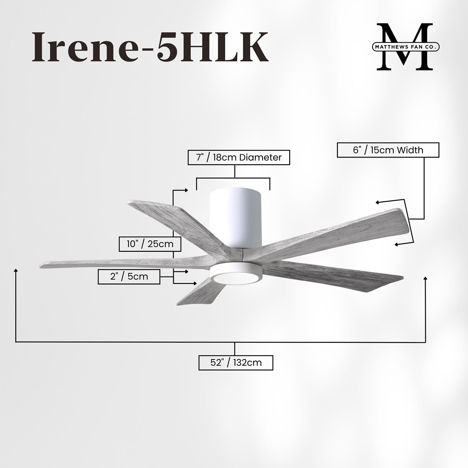 Irene 52 Inch Flush Mount Fan with Light Kit by Matthews Fan Company