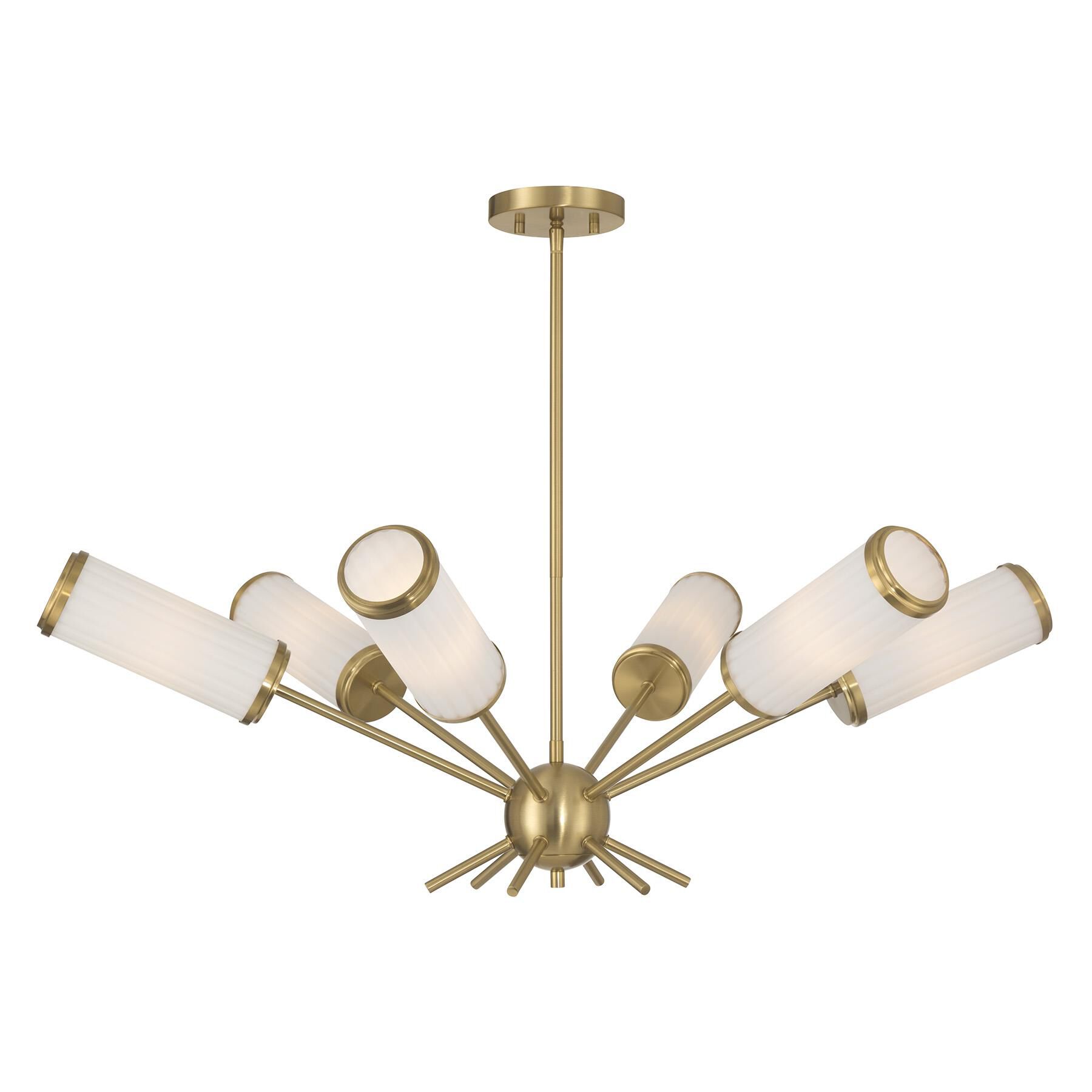 Shown in Warm Brass finish and White Opal Ribbed glass