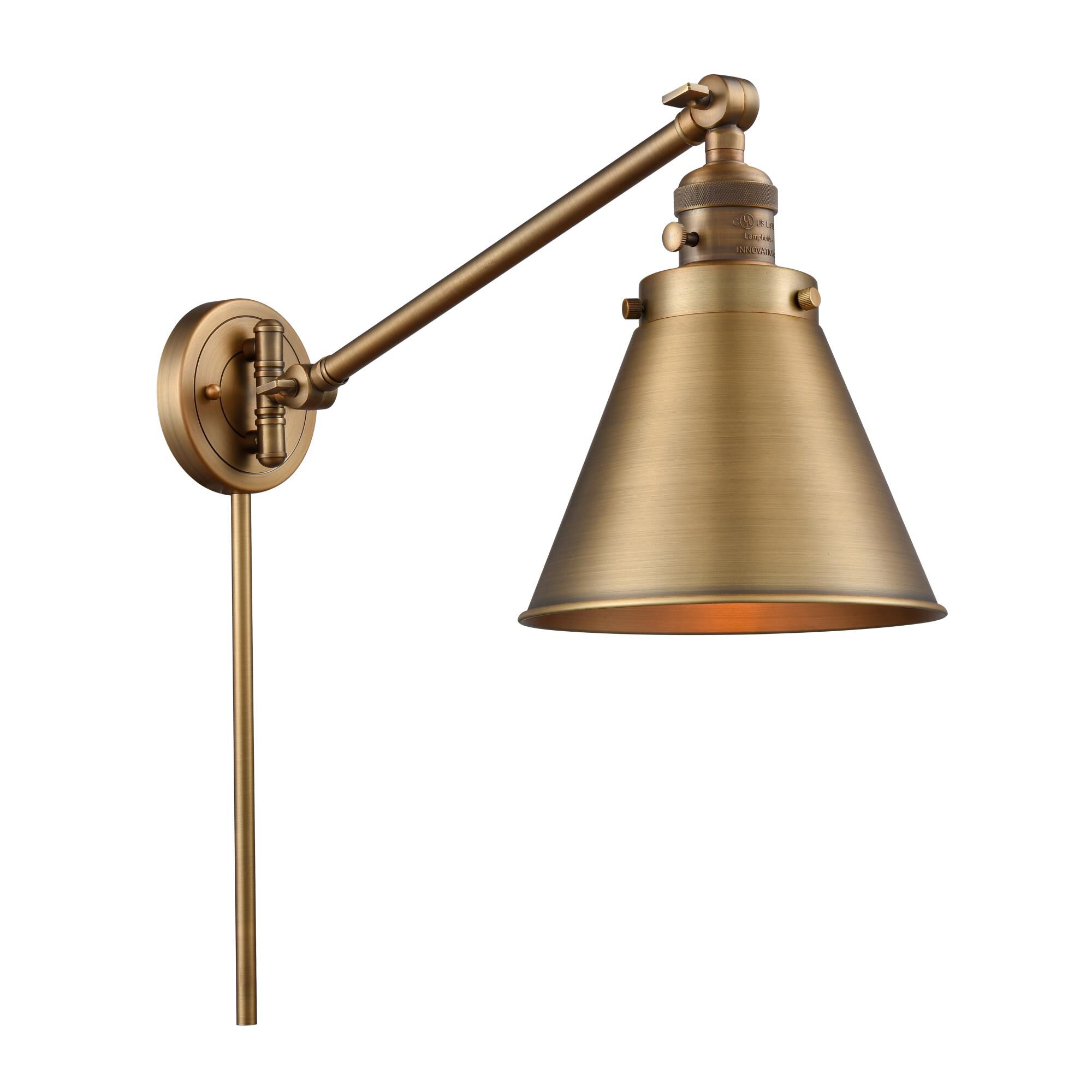 Shown in Brushed Brass finish and Metal - Brushed Brass - Cone shade
