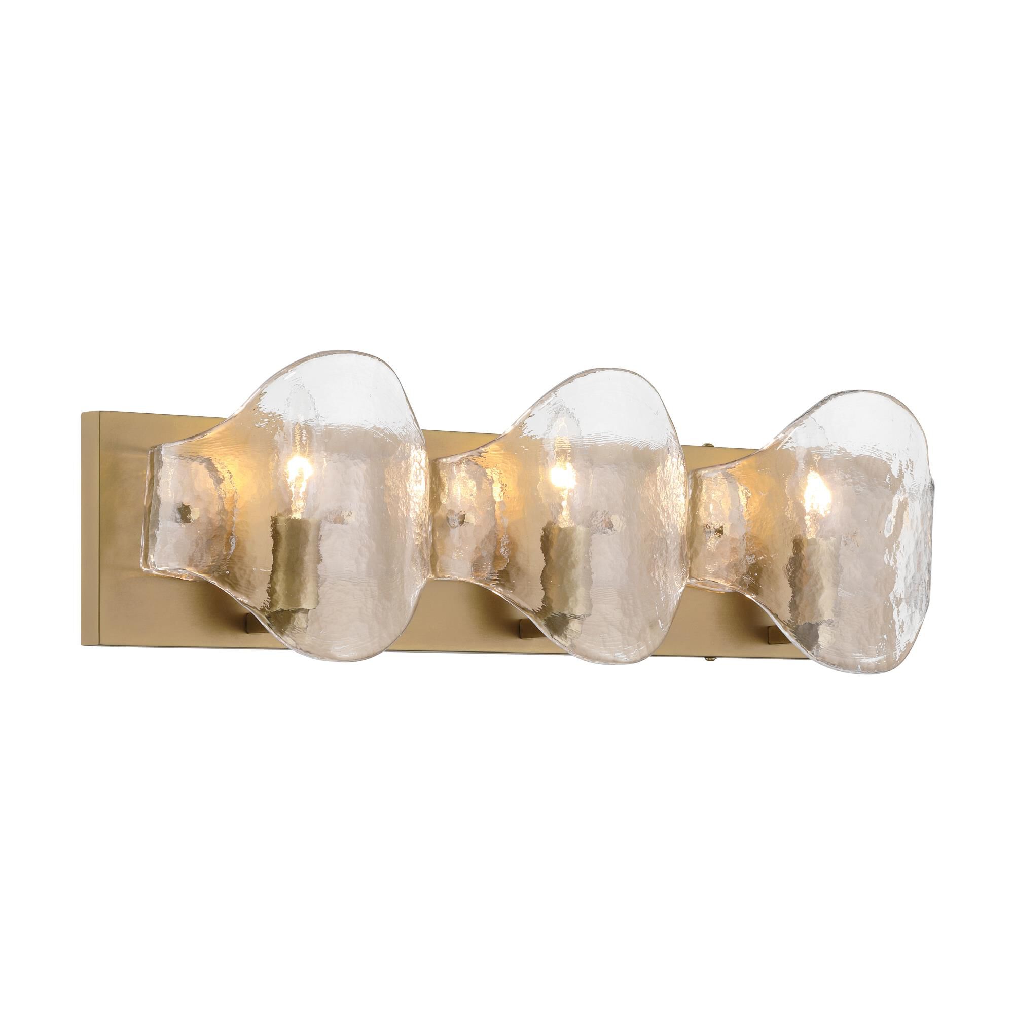 Shown in Legacy Brass finish and Clear glass and Textured Handmade Glass shade