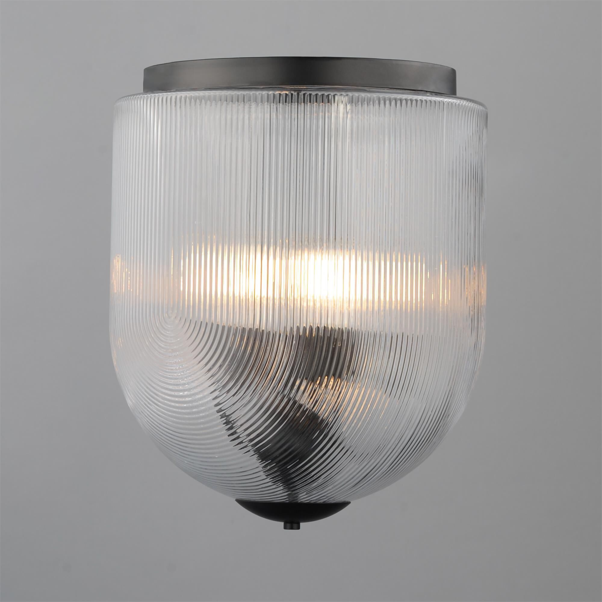Shown in Black finish and Clear Ribbed glass