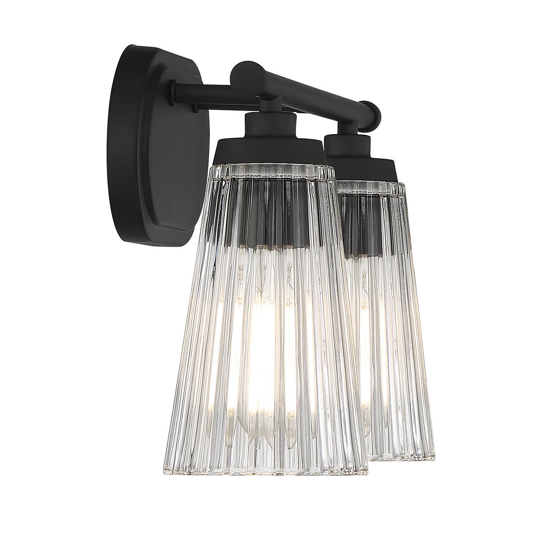Shown in Matte Black finish and Clear Ribbed glass and Glass shade