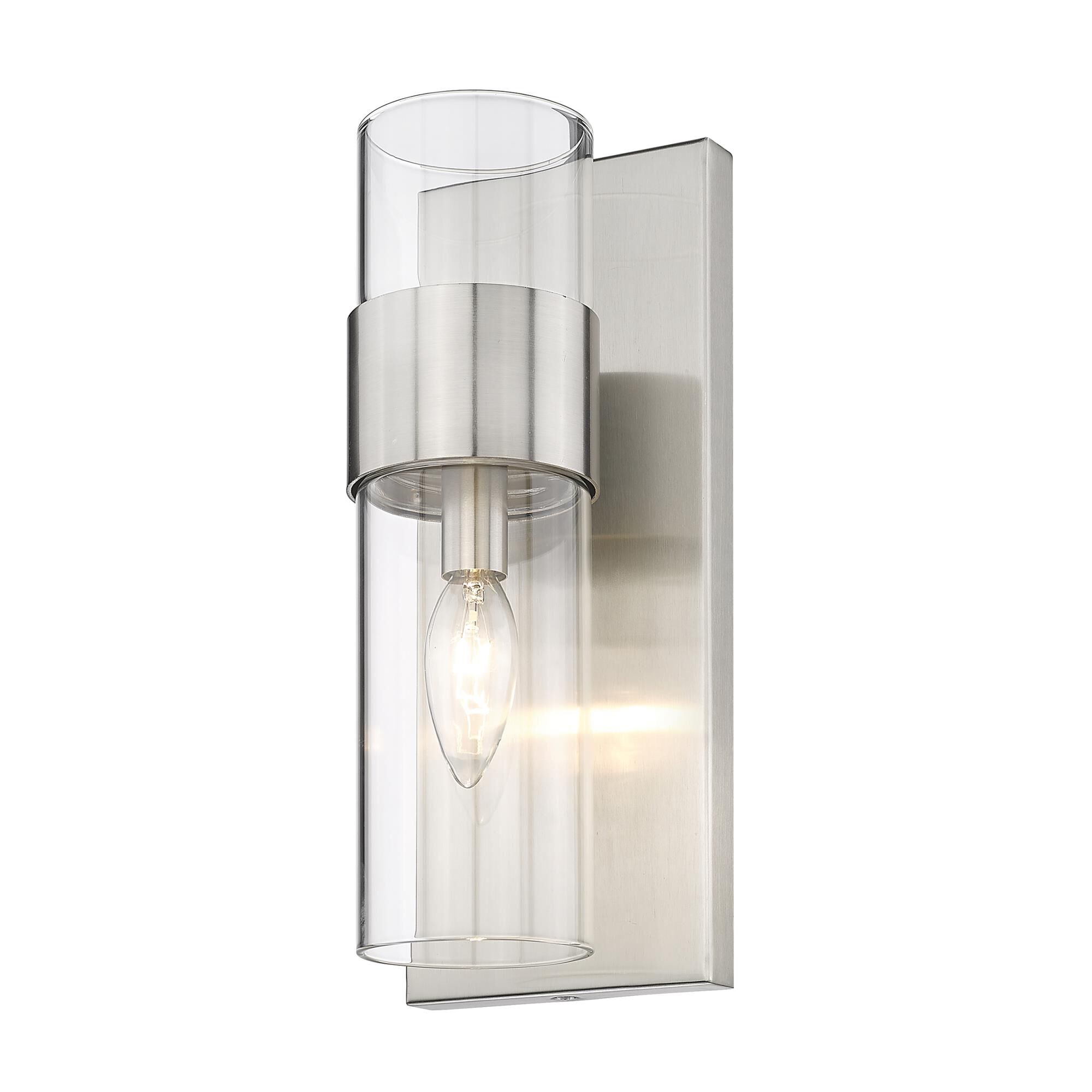 Shown in Brushed Nickel finish and Clear glass