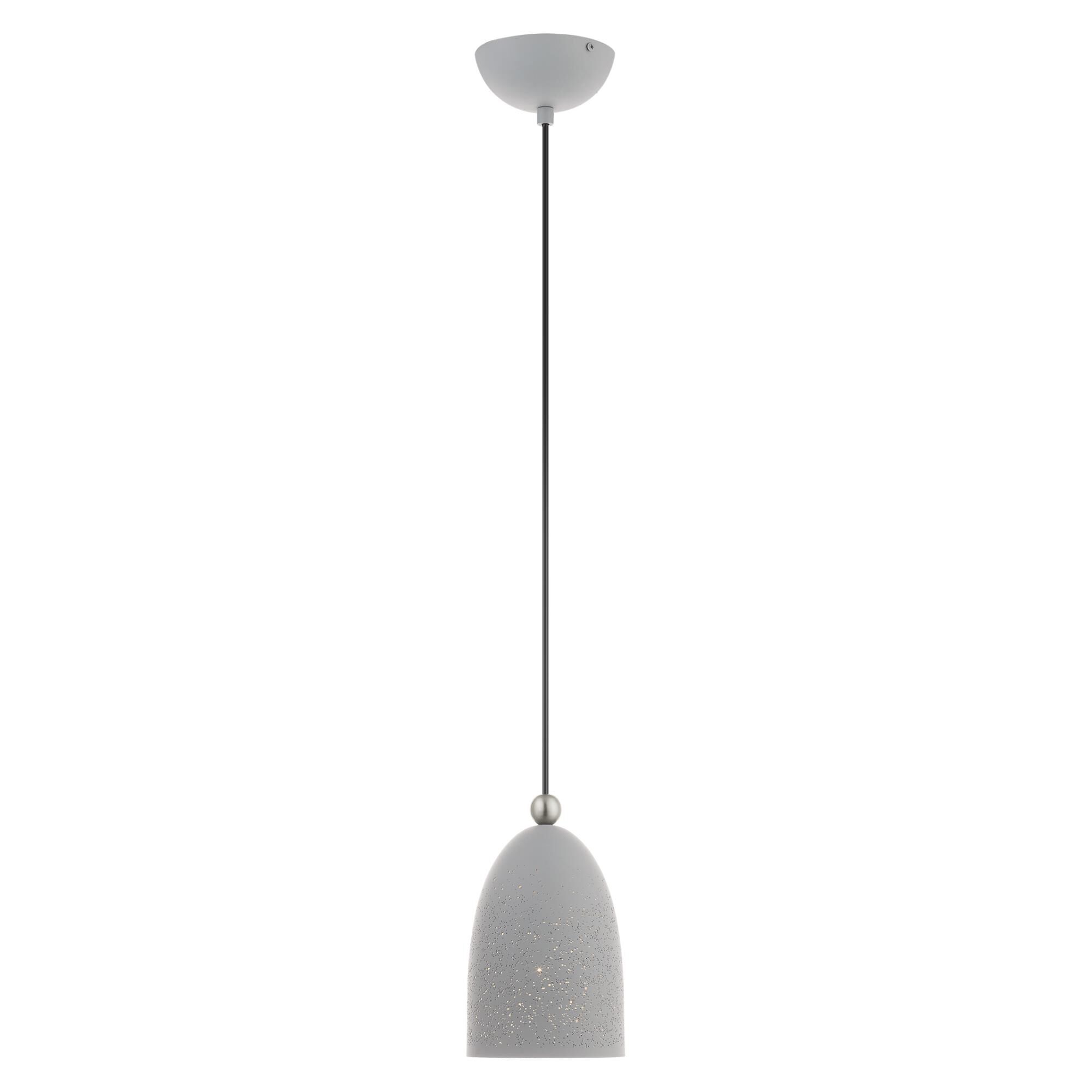 Shown in Nordic Gray With Brushed Nickel Accents finish and Nordic Gray Ornamental Metal Shade With White Finish Inside glass and Nordic Gray Ornamental Metal  With White Finish Inside shade