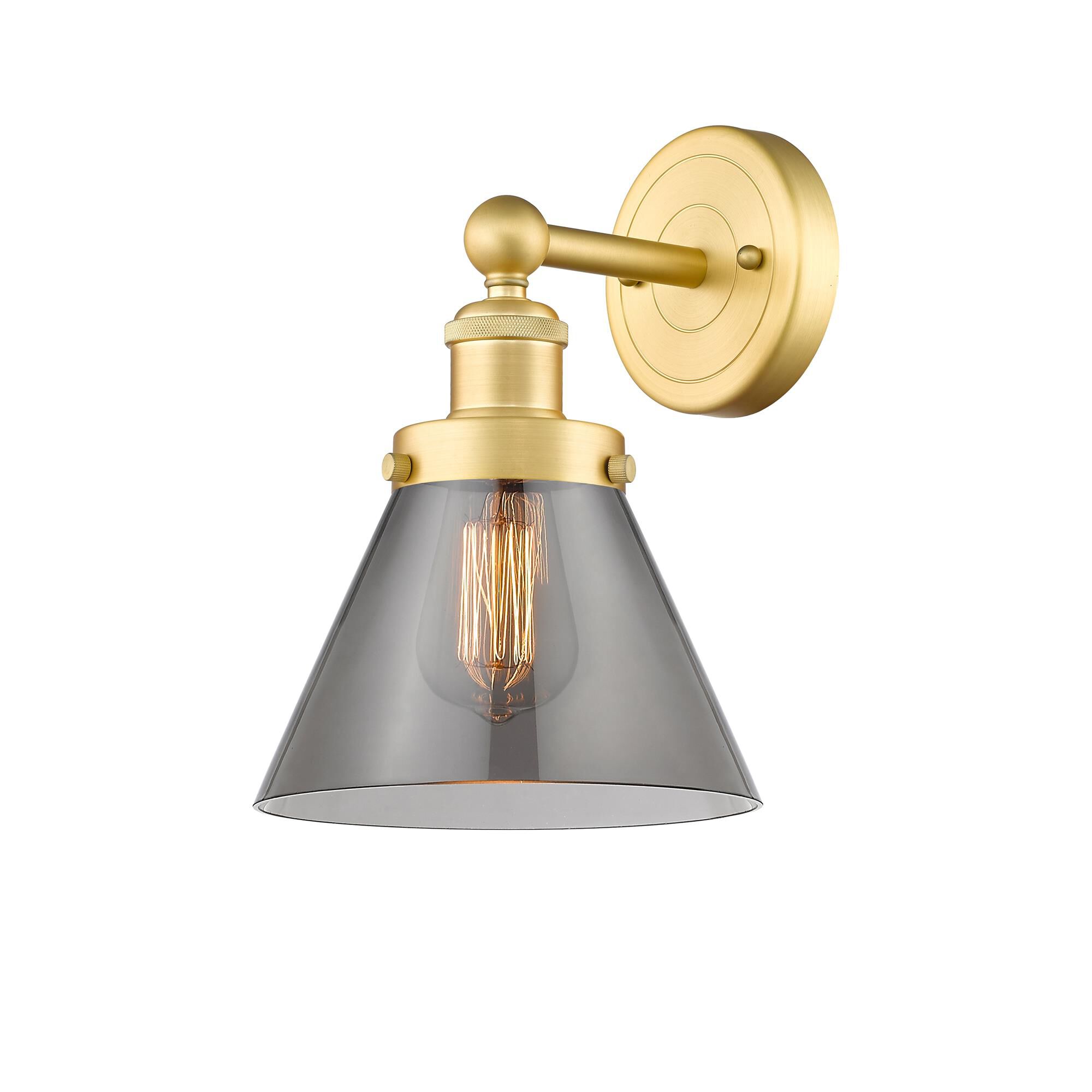 Shown in Satin Gold finish and Plated Smoke glass