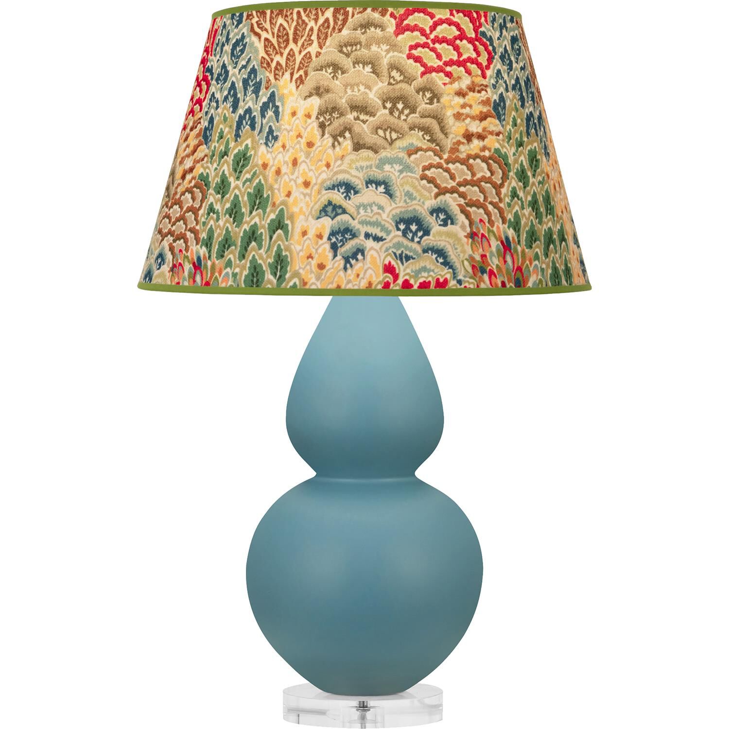 Shown in Matte Steel Blue finish and Fall Floral shade and Lucite accent