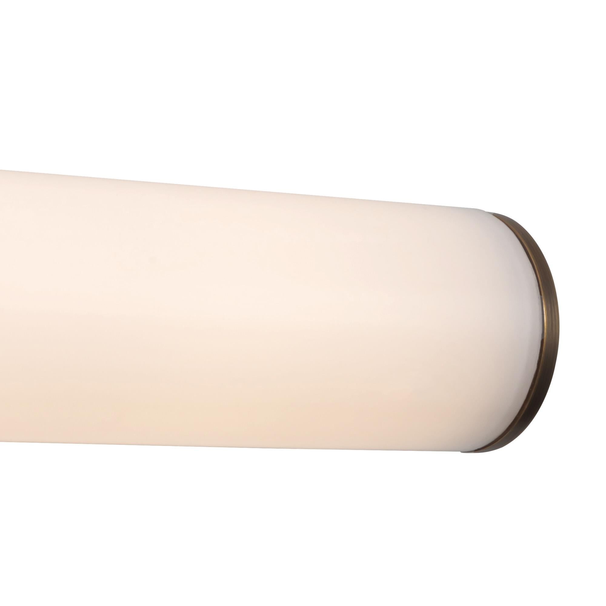 Shown in Vintage Brass finish and Glossy Opal glass