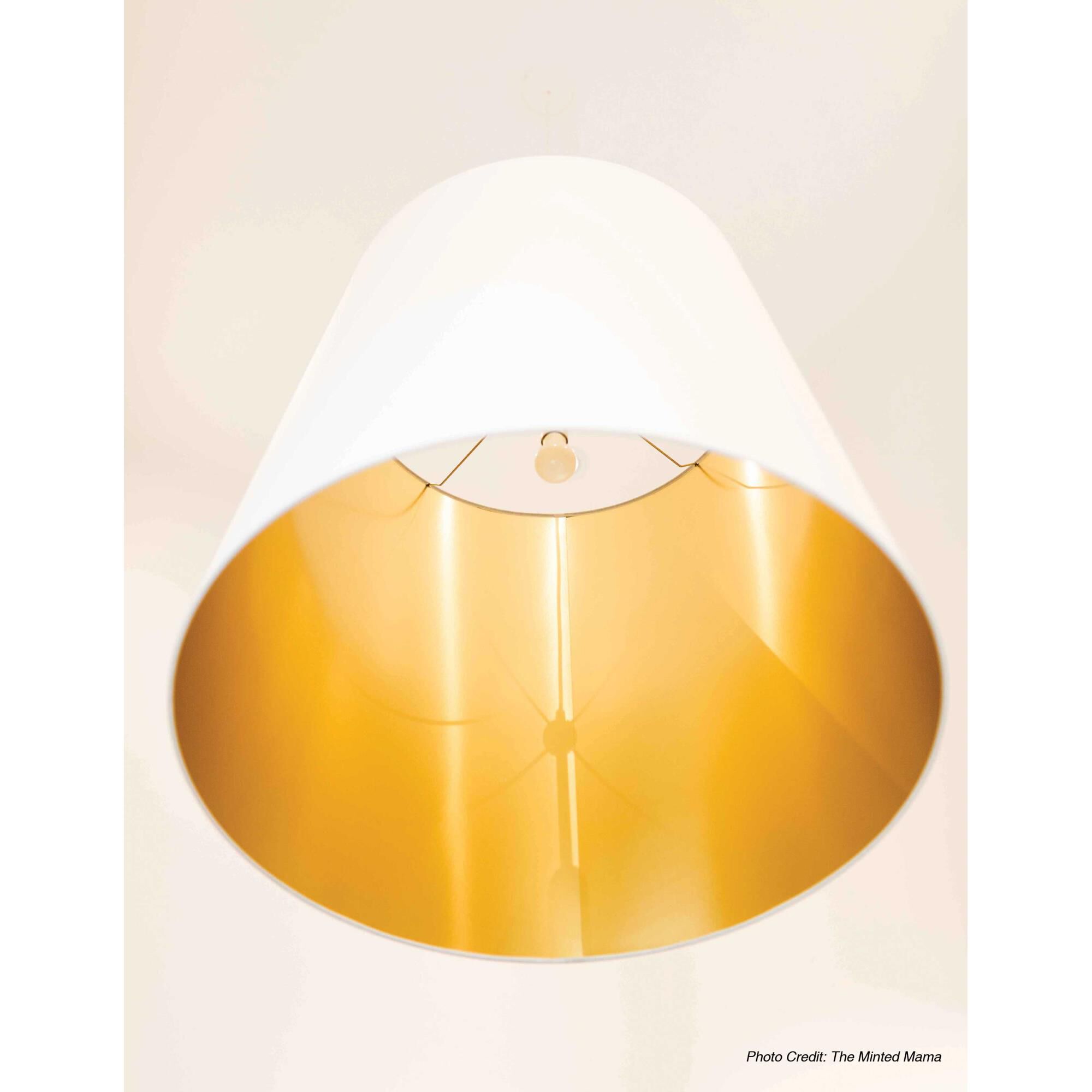 Shown in White finish and White on Gold Fabric shade