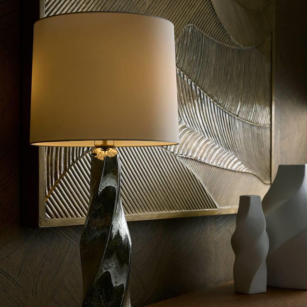 Shown in Silver Luster and Antique Brass finish and Off-White shade