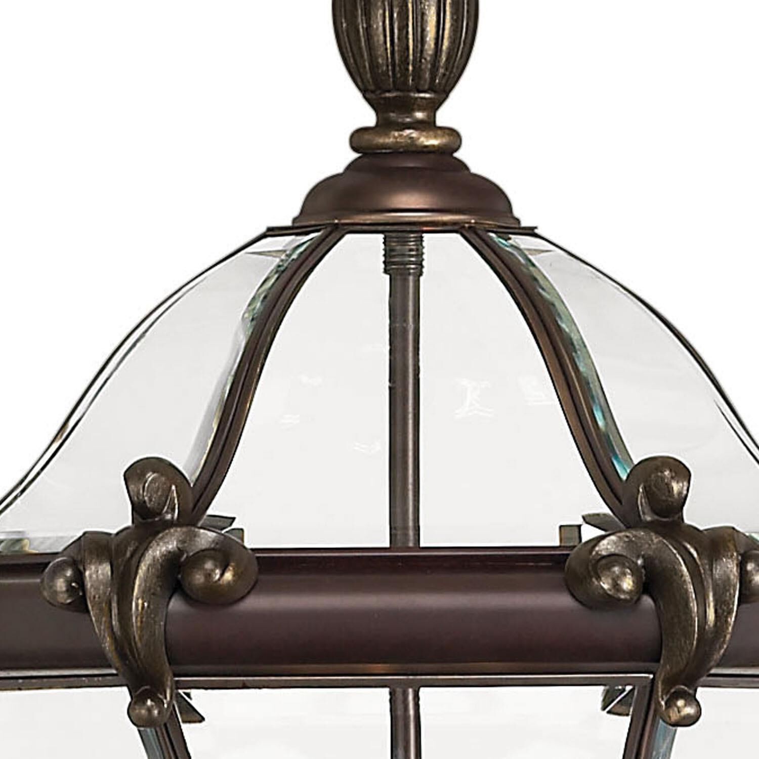 Shown in Copper Bronze finish and Clear, Bent, Beveled And Bound glass