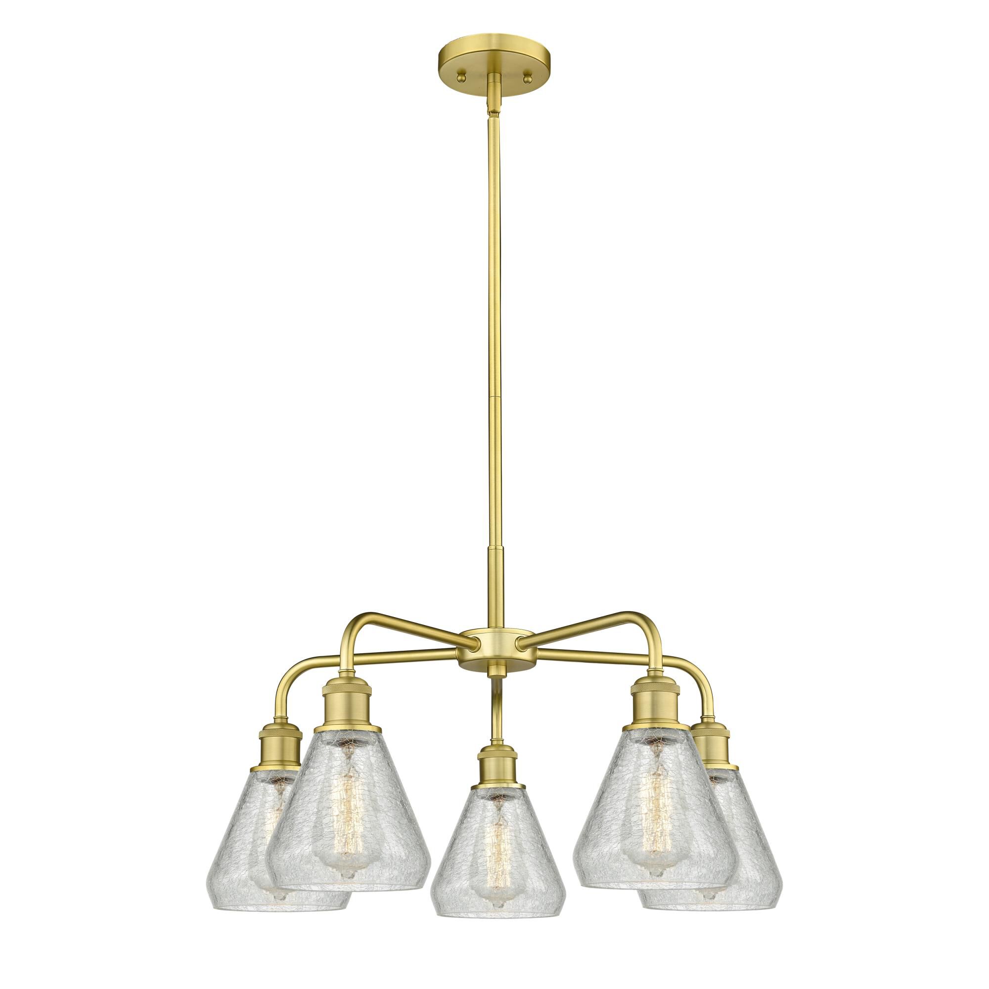 Shown in Satin Gold finish and Clear Crackle glass