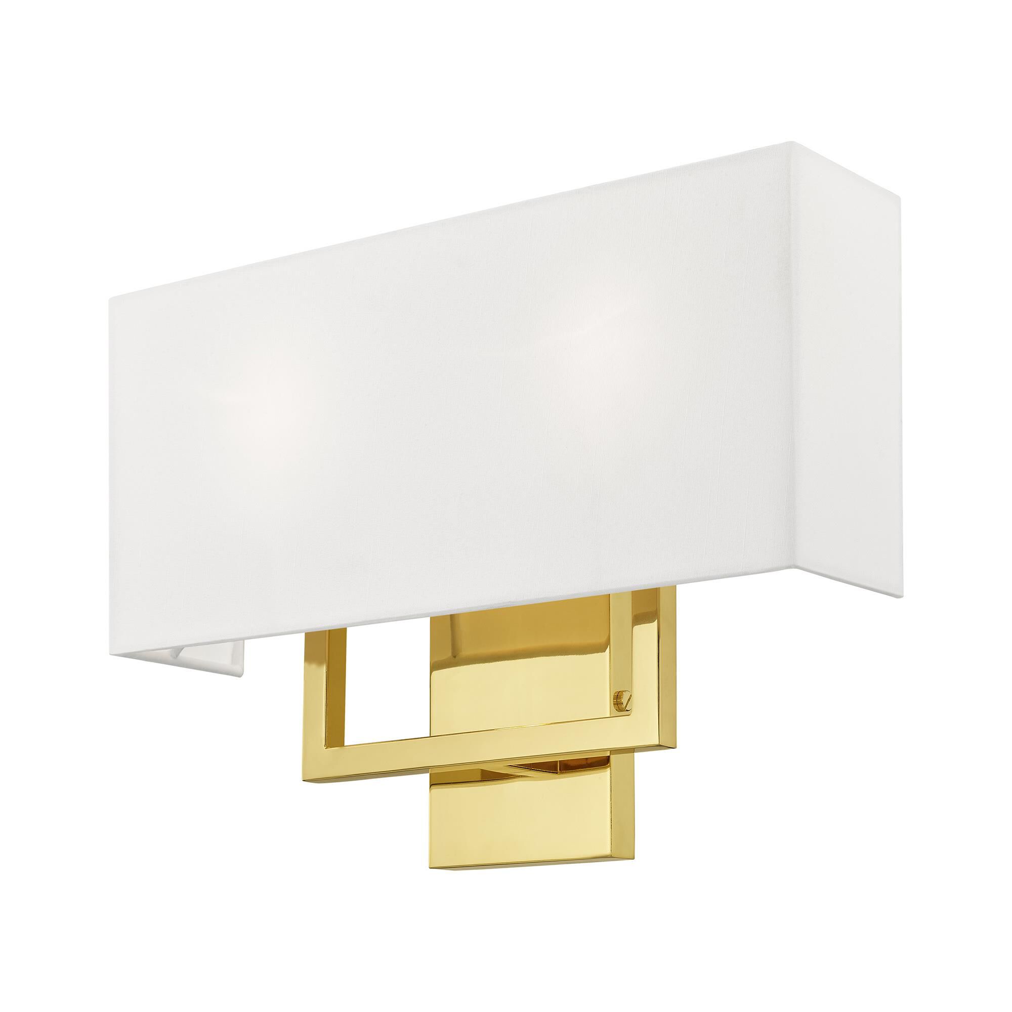 Shown in Polished Brass finish and Hand Crafted Off-White Fabric Outside & White Fabric Inside Hardback shade