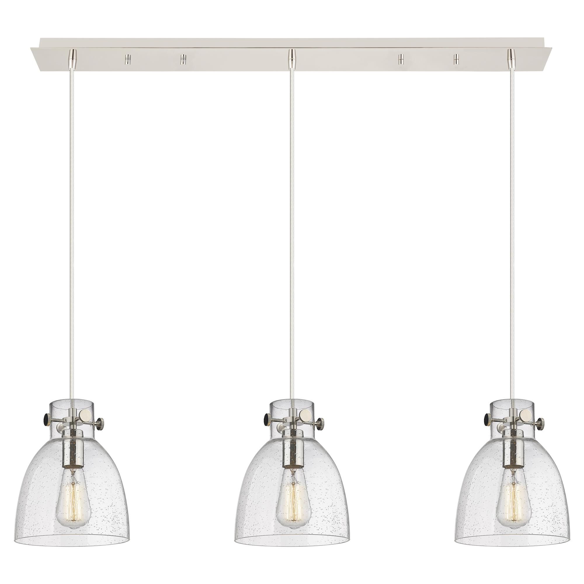 Shown in Polished Nickel finish and Seedy glass and Seedy Glass shade