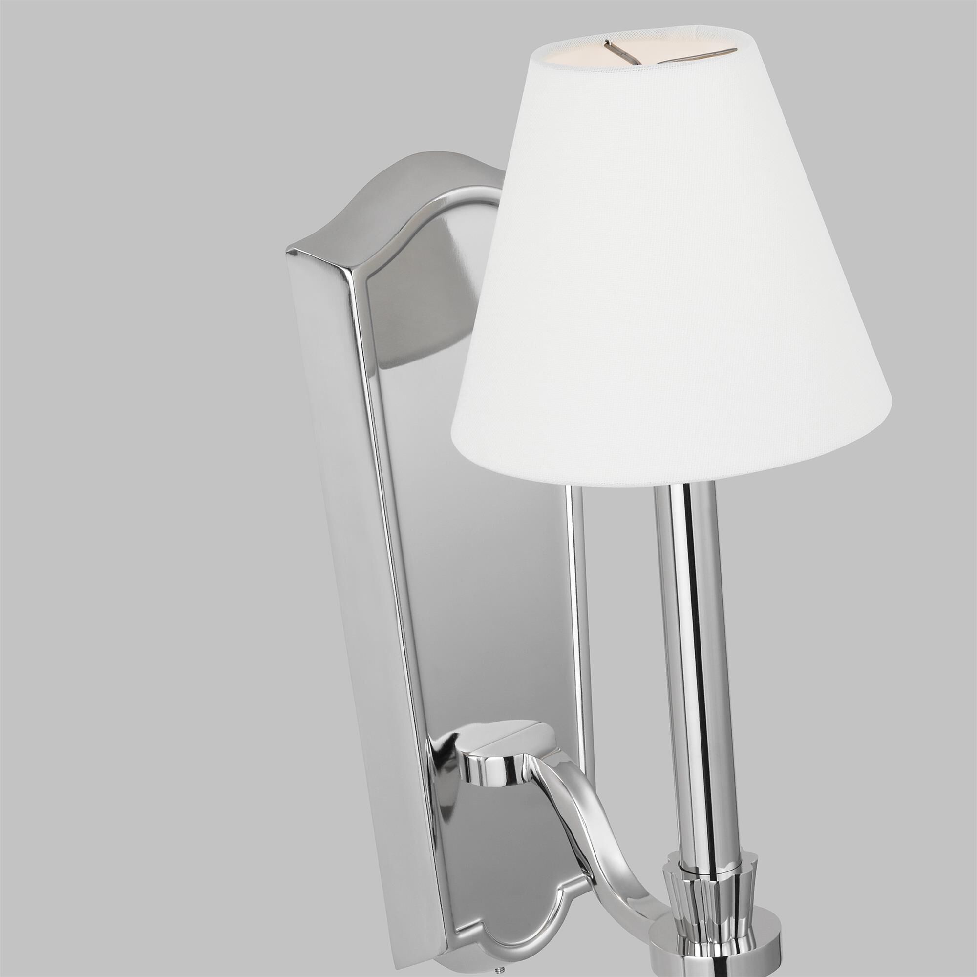 Shown in Polished Nickel finish and White Linen Fabric shade