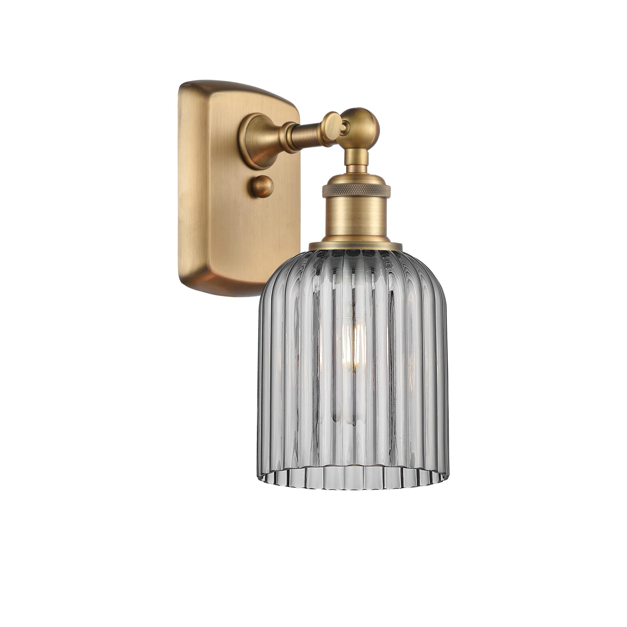 Shown in Brushed Brass finish and Light Smoke shade