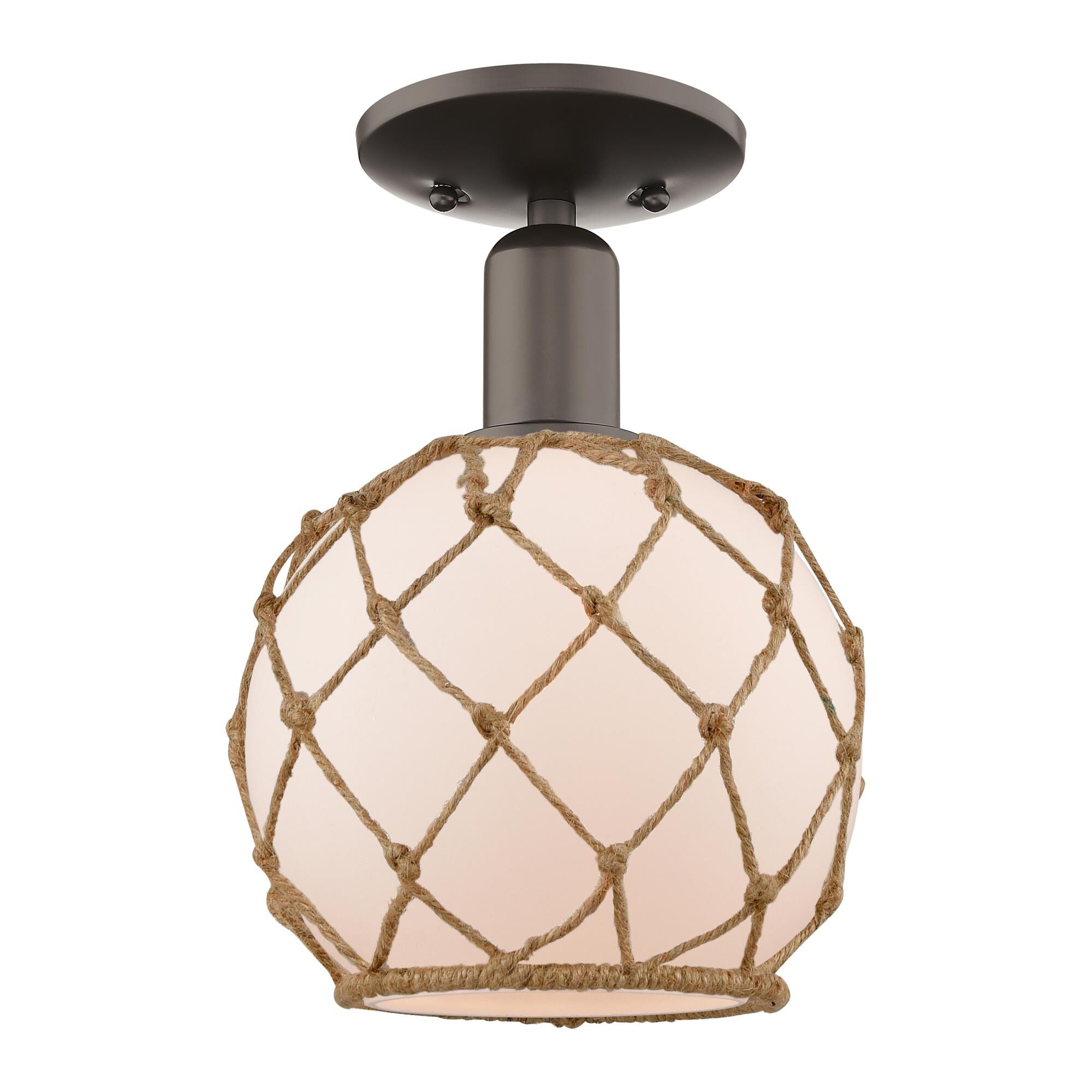 Shown in Oil Rubbed Bronze finish and White with Brown Rope glass