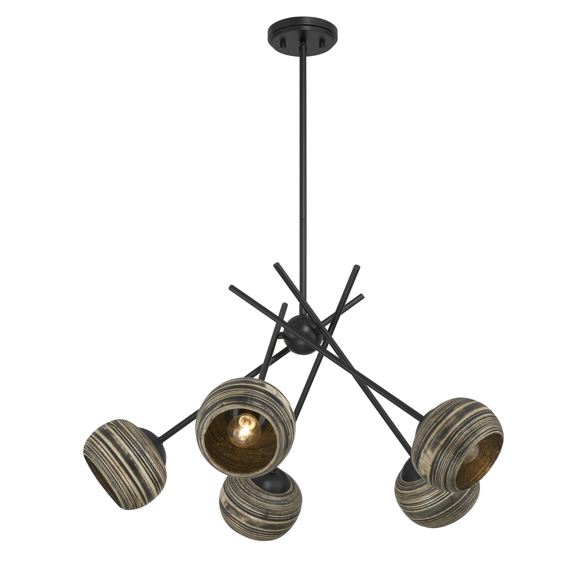 Shown in Matte Black finish and Spun Bamboo shade