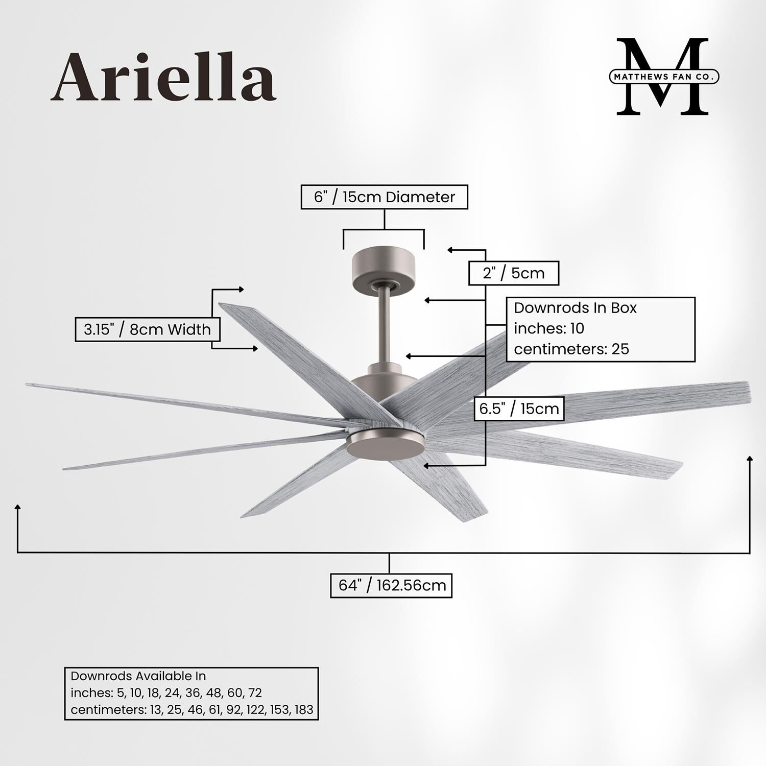 Ariella 64 Inch Ceiling Fan with Light Kit by Matthews Fan Company