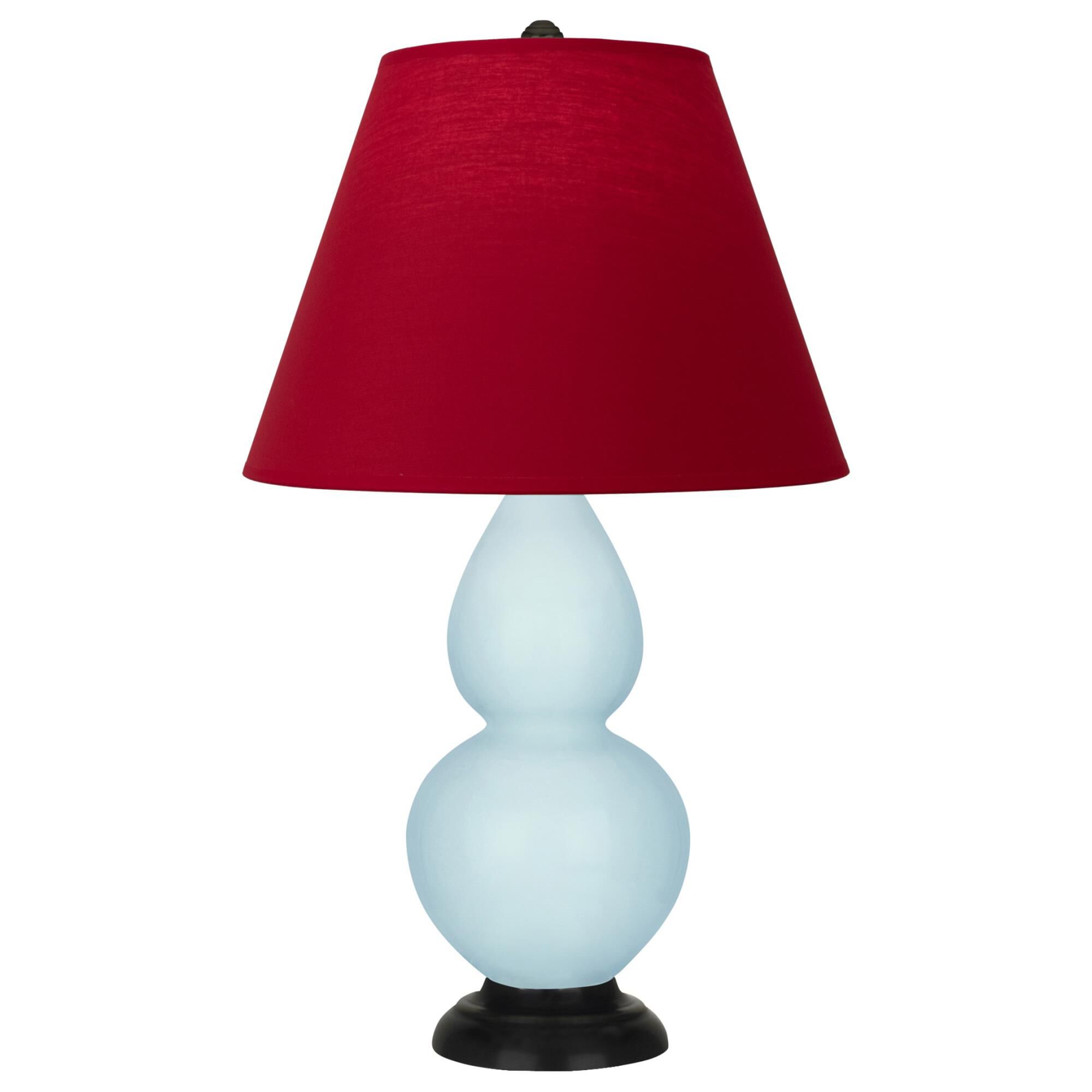 Shown in Baby Blue finish and Rose Red with Ink Black Lining Fabric shade and Deep Patina Bronze accent