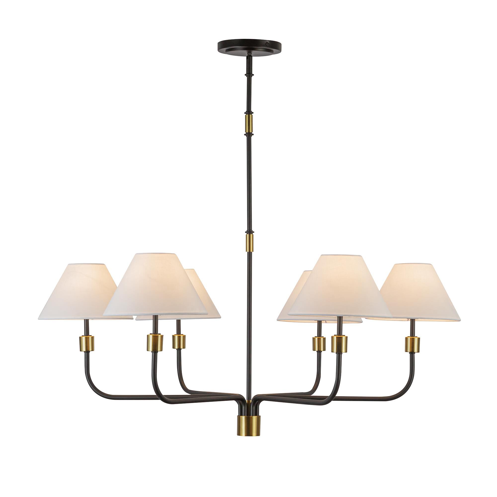 Shown in Black and Brushed Brass finish and Hardback Linen Fabric shade
