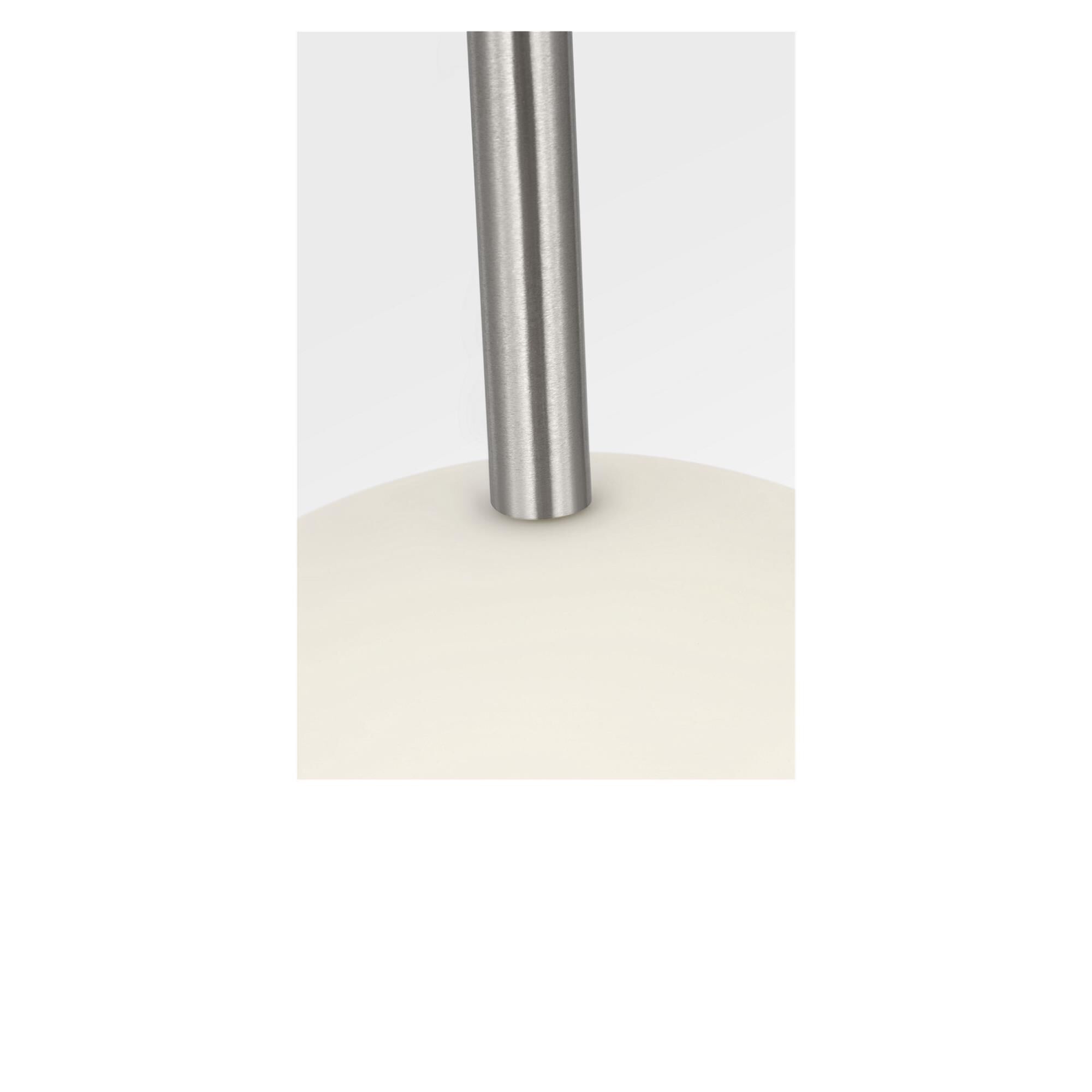 Shown in Brushed Nickel finish and Etched White glass