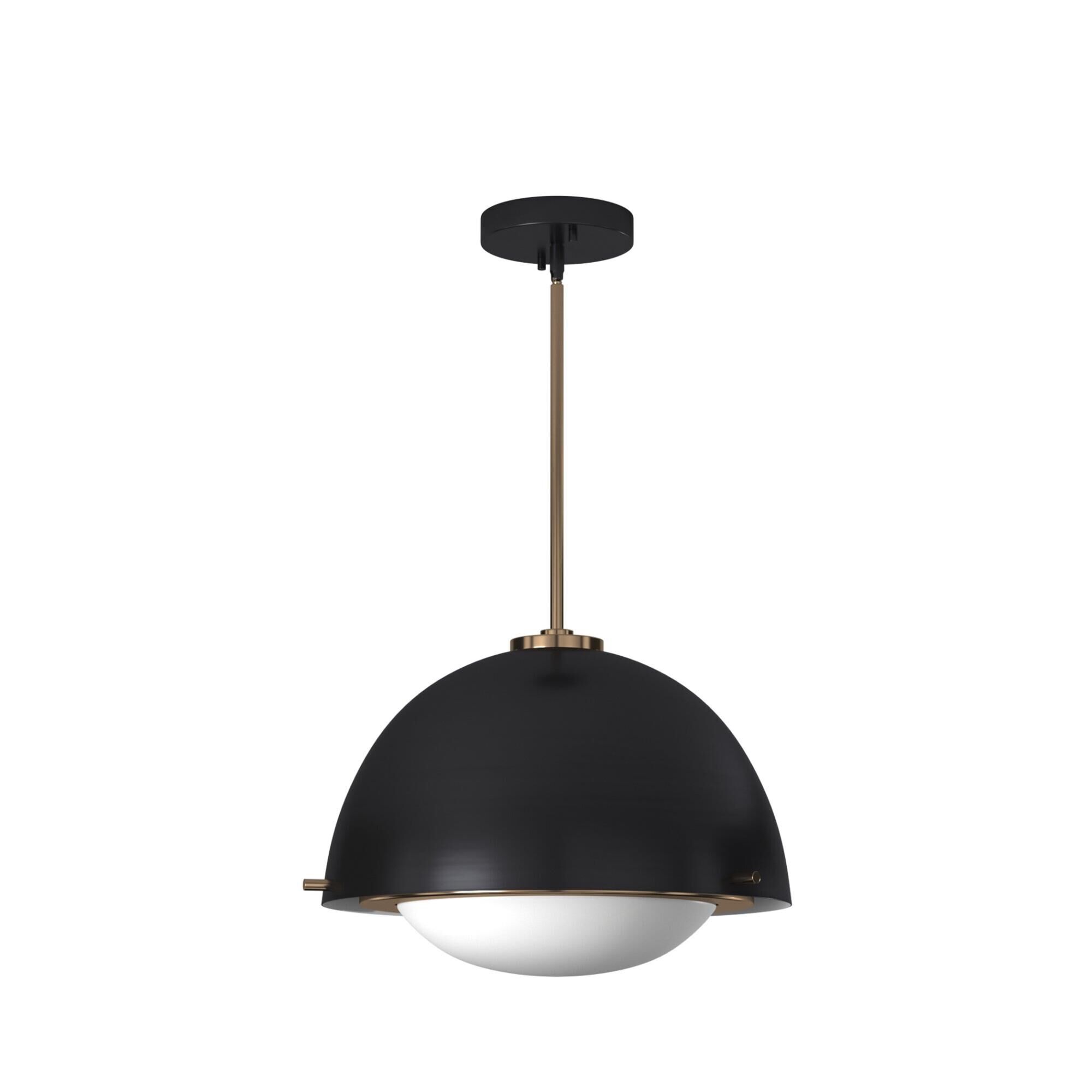 Shown in Matte Black with Brass Accents finish and Opal Artisan glass