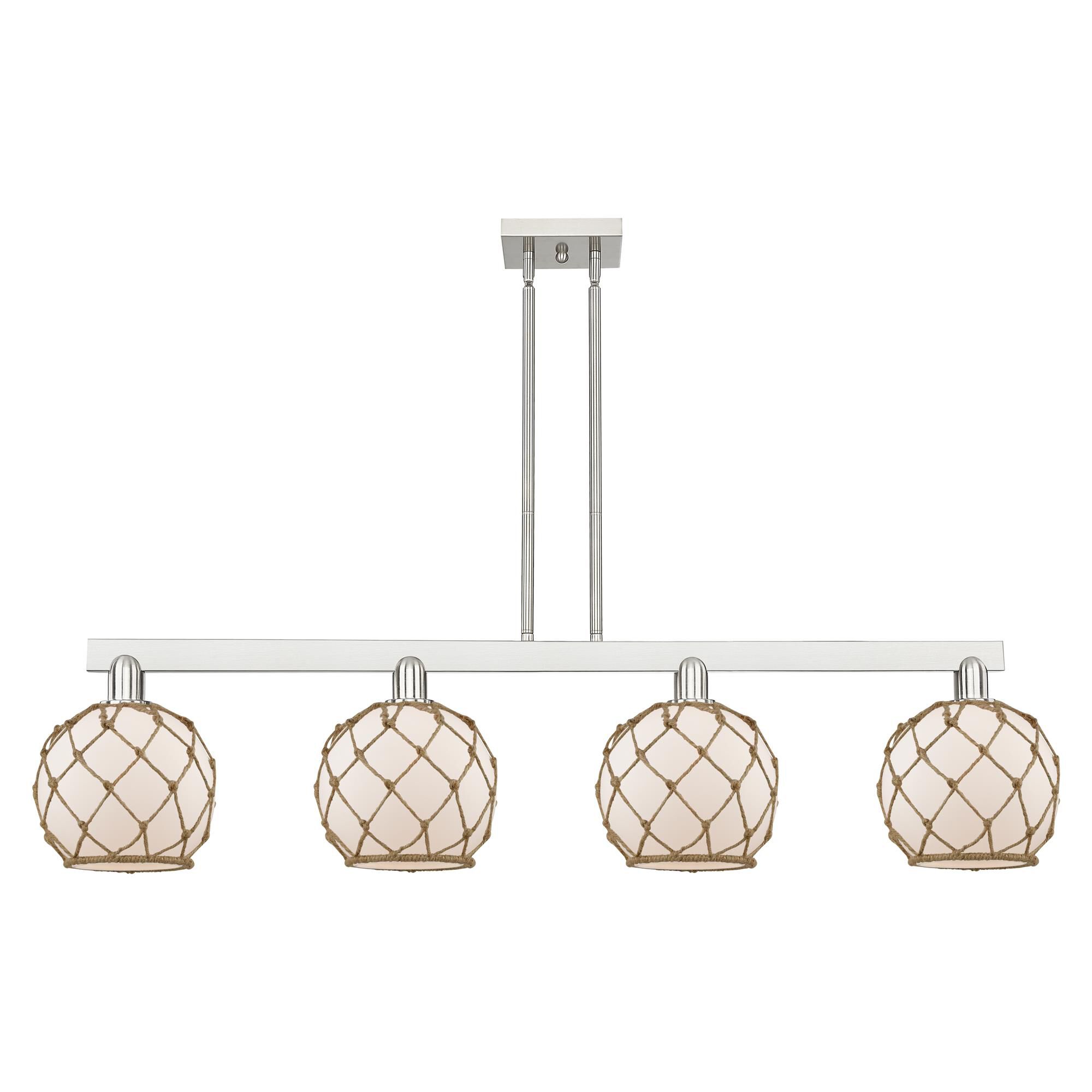 Shown in Brushed Satin Nickel finish and White with Brown Rope glass