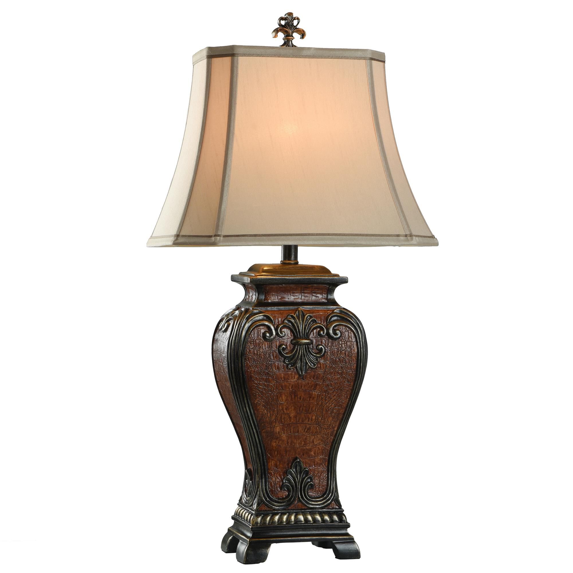 Shown in Faux Crocodile Hide And Gold Highlighted finish and Cream Fabric shade