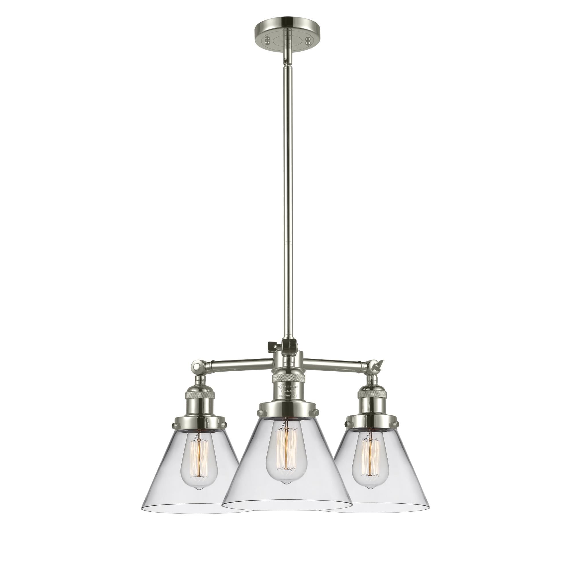 Bruno Marashlian Large Cone 22 Inch 3 Light LED Mini Chandelier by Innovations Lighting