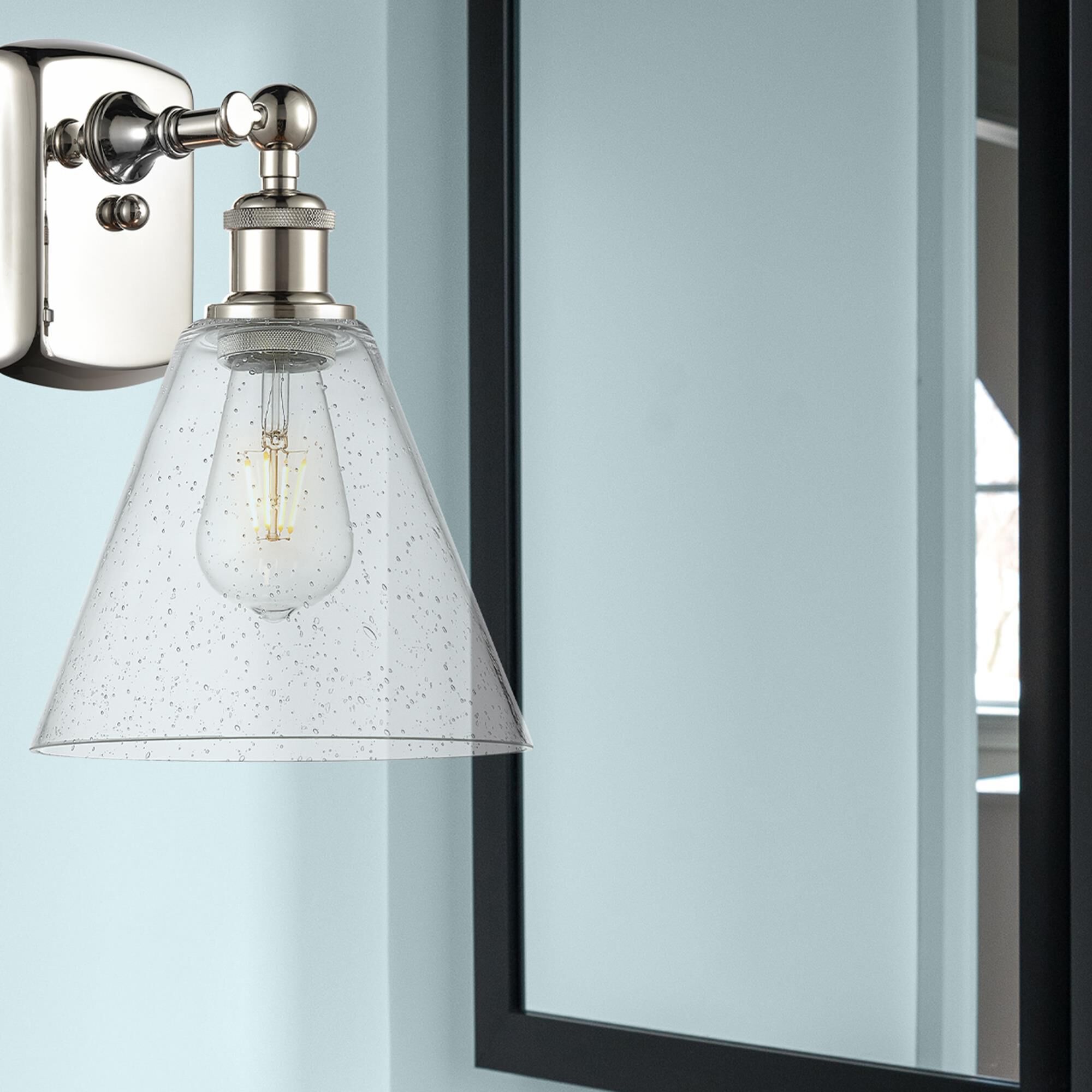 Shown in Polished Nickel finish and Seedy Ballston Cone glass and No Shade shade