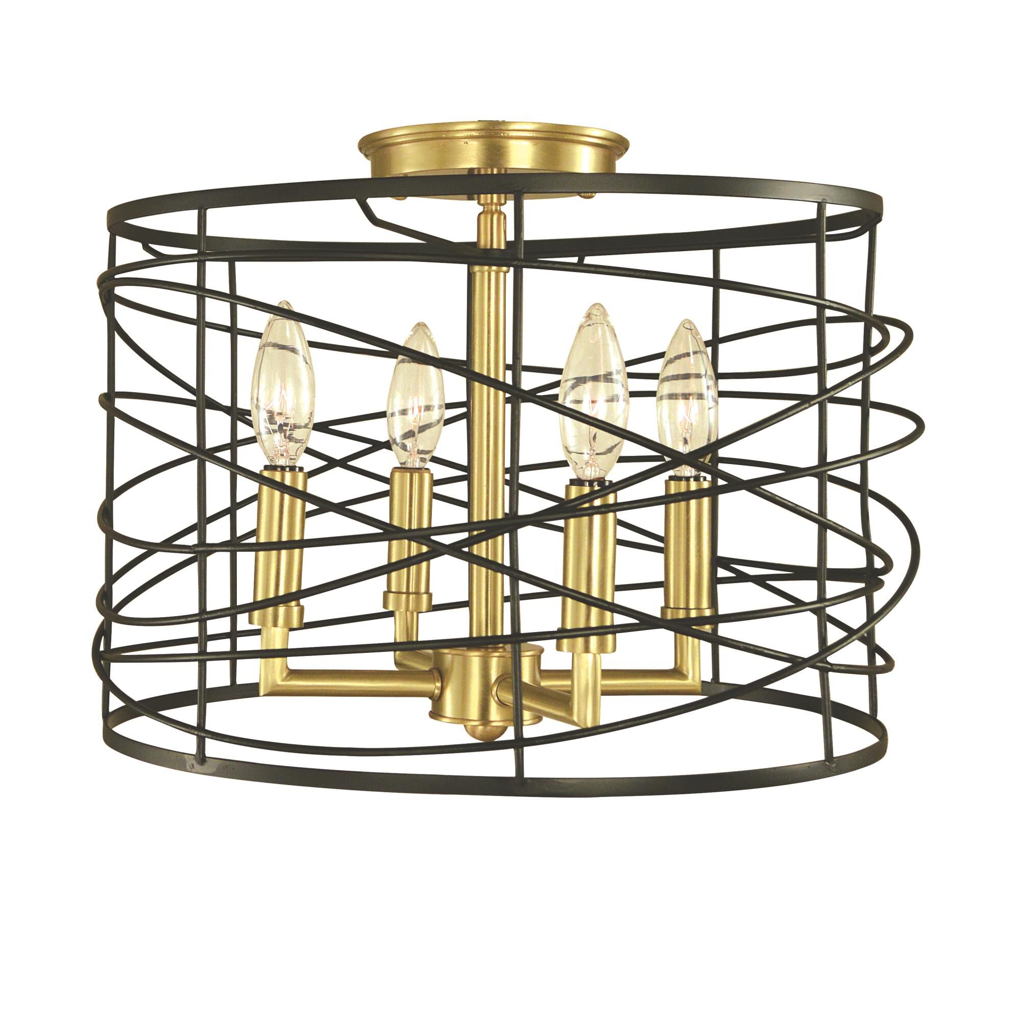 Shown in Brushed Brass And Matte Black finish and Metal Wire shade