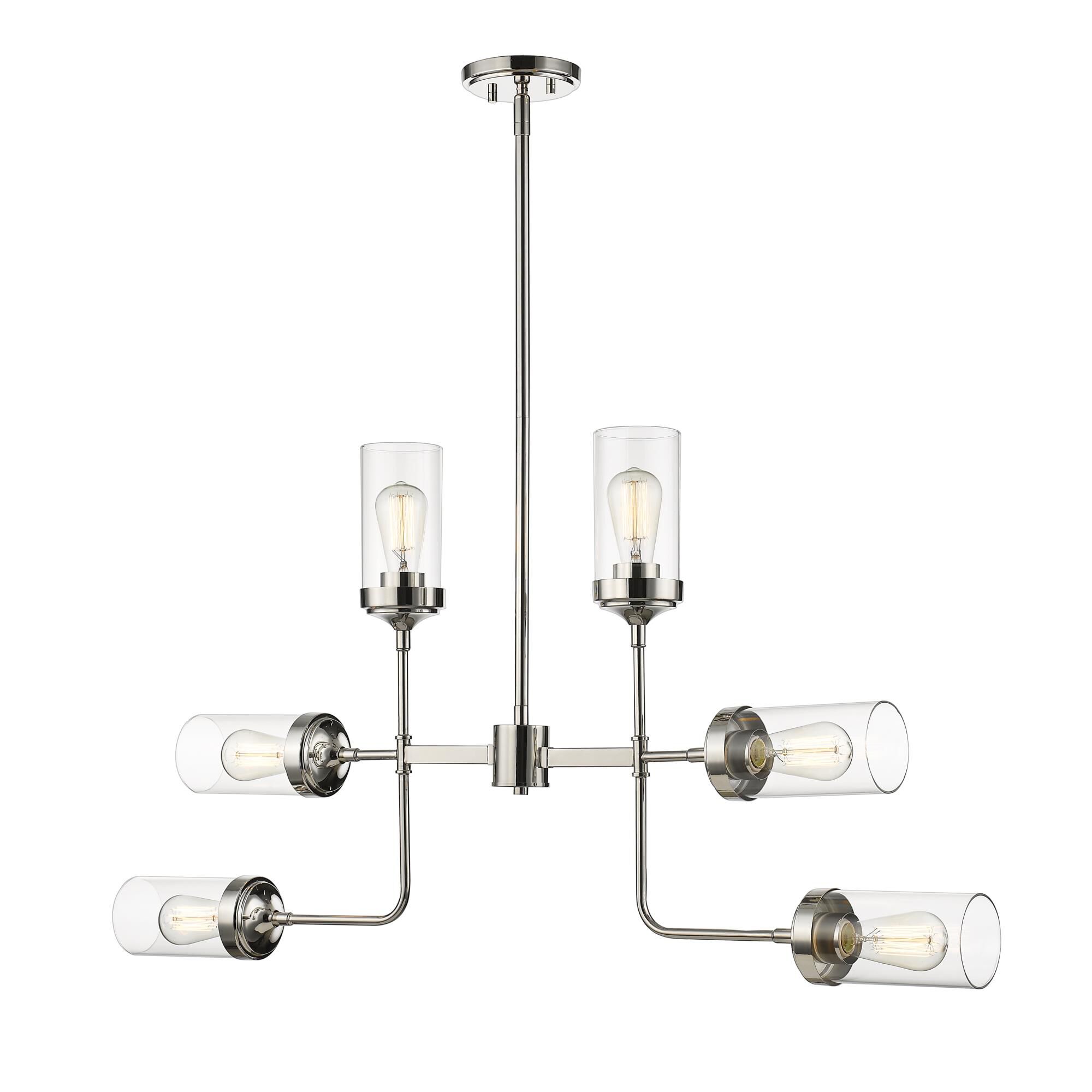 Shown in Polished Nickel finish and Glass shade