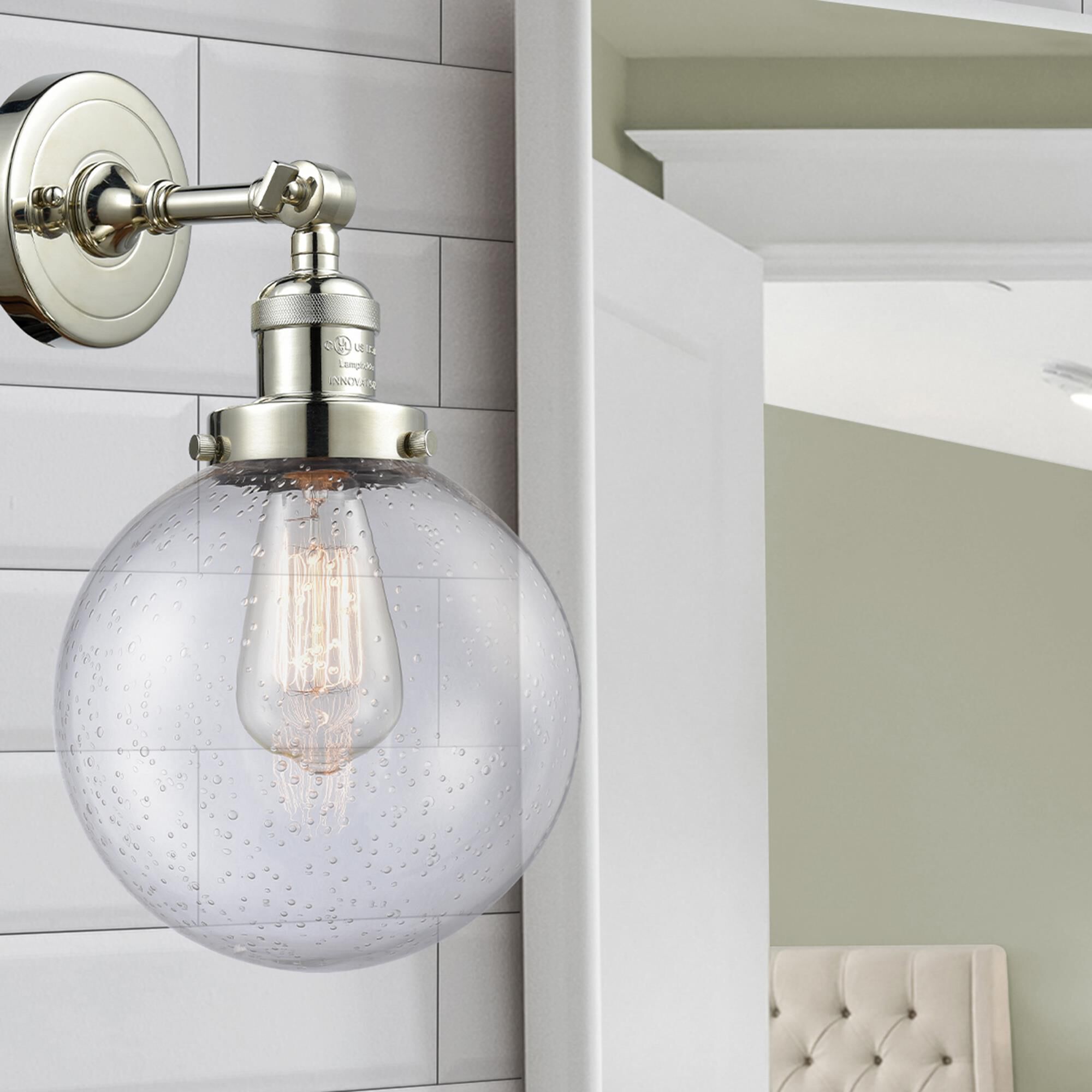 Shown in Polished Nickel finish and Seedy glass and No Accent accent