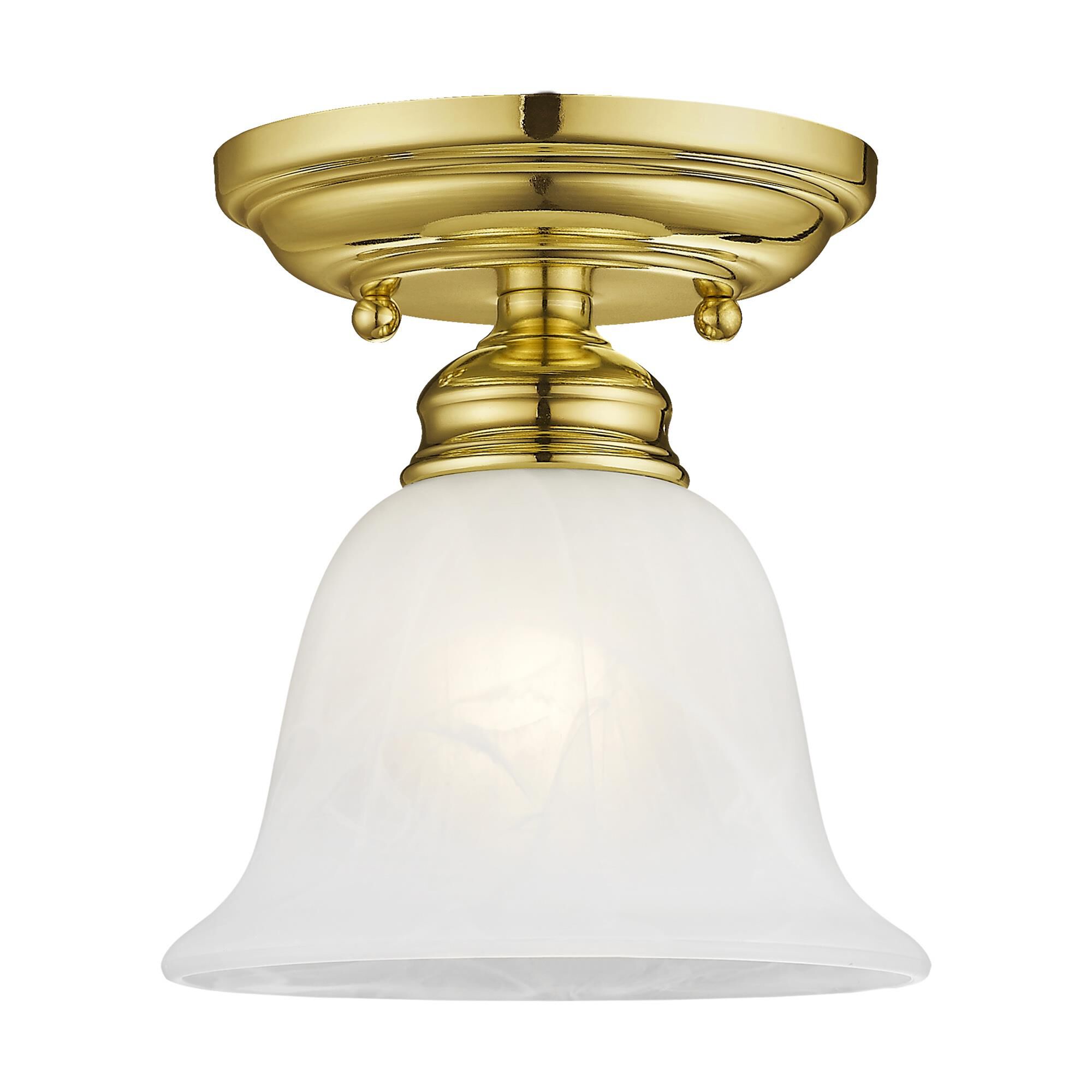 Shown in Polished Brass finish and White Alabaster glass