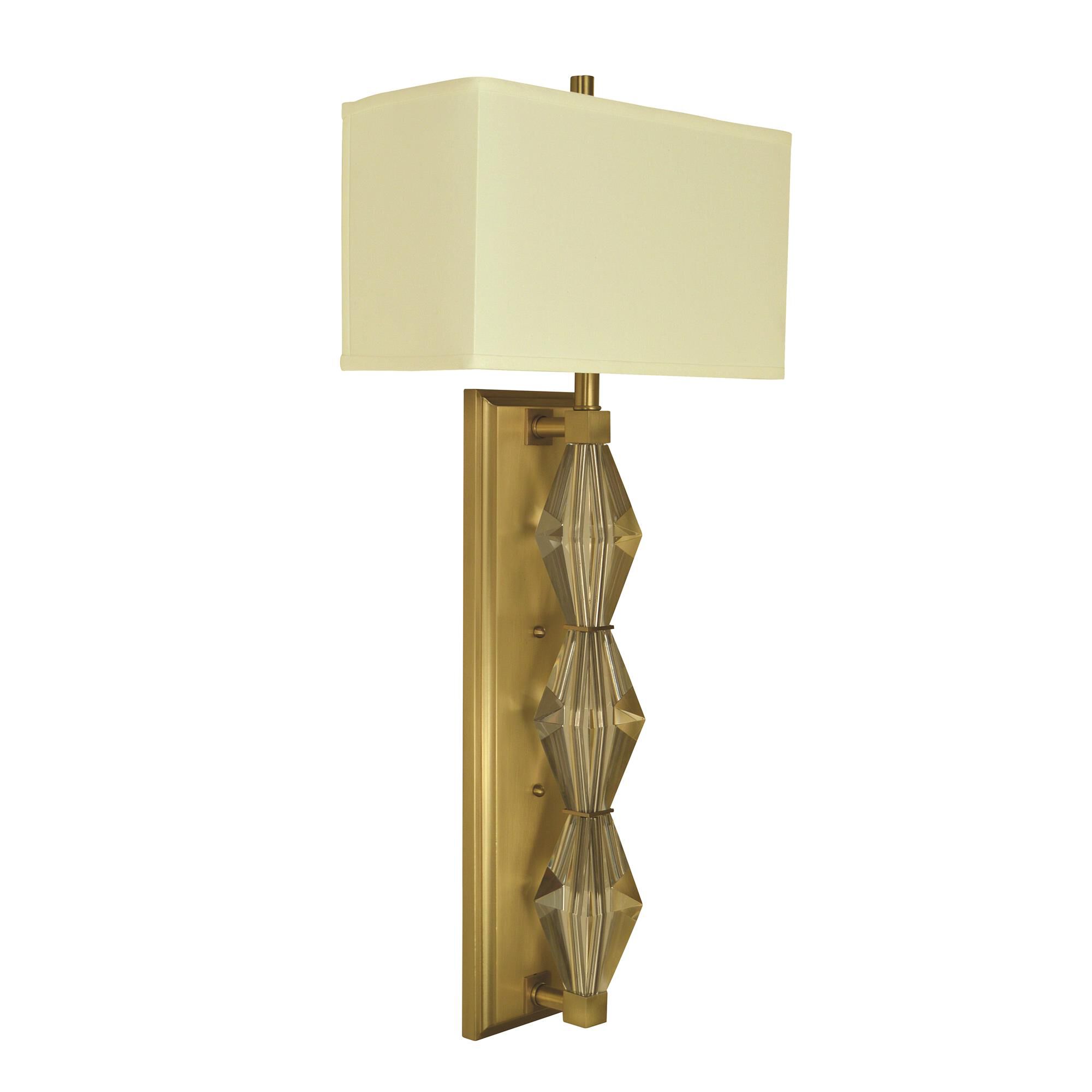 Shown in Brushed Brass finish and Off-White Hardback Linen shade