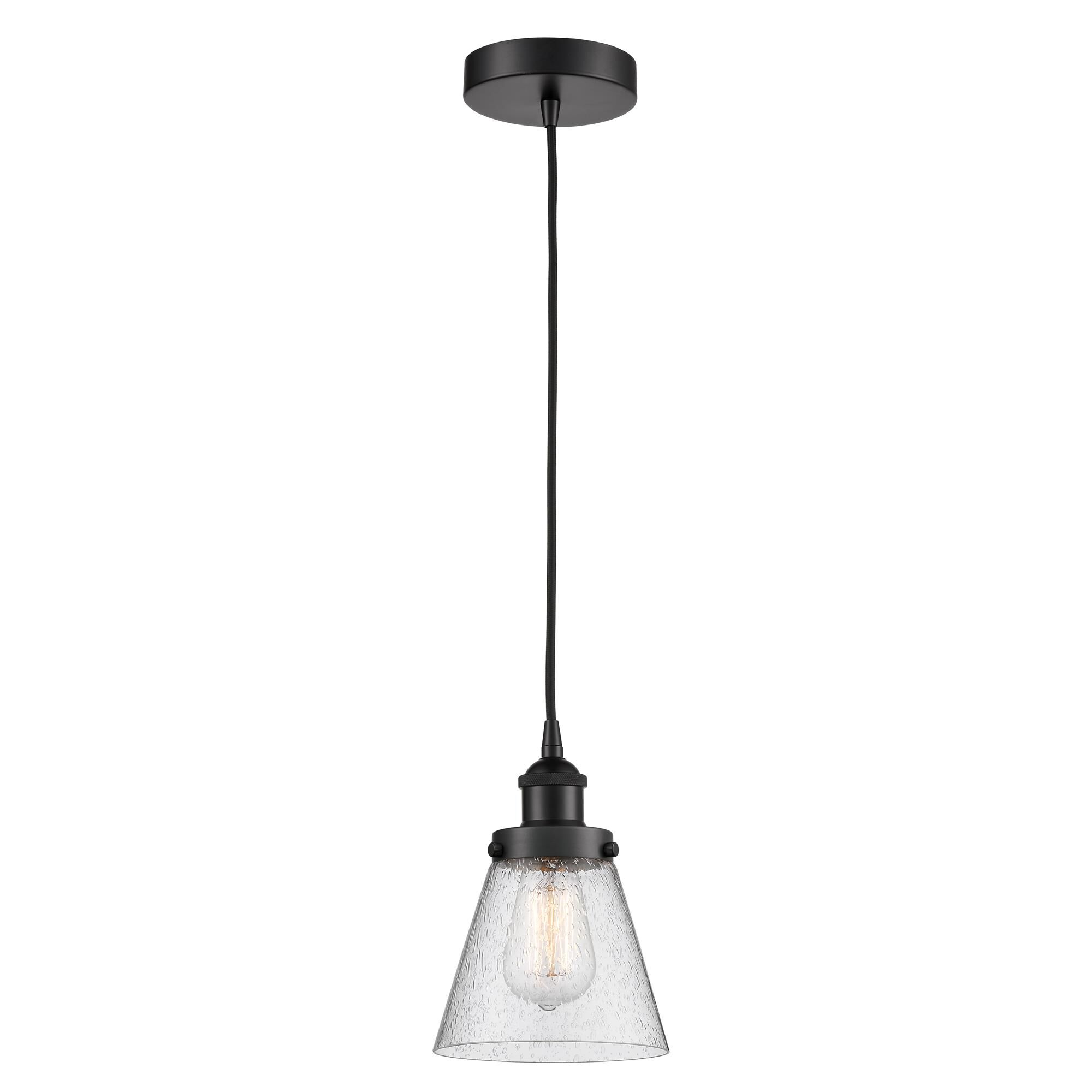 Shown in Matte Black finish and Seedy Small Cone glass
