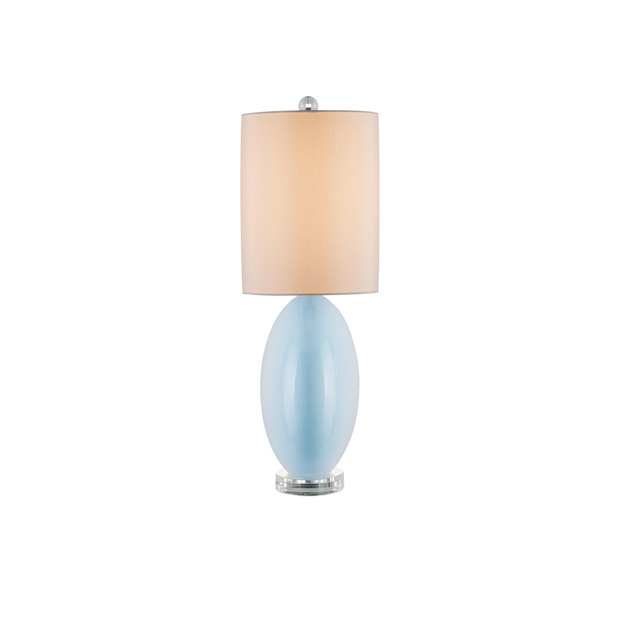 Shown in Light Blue, Clear, Polished Nickel finish and Off-White Shantung shade