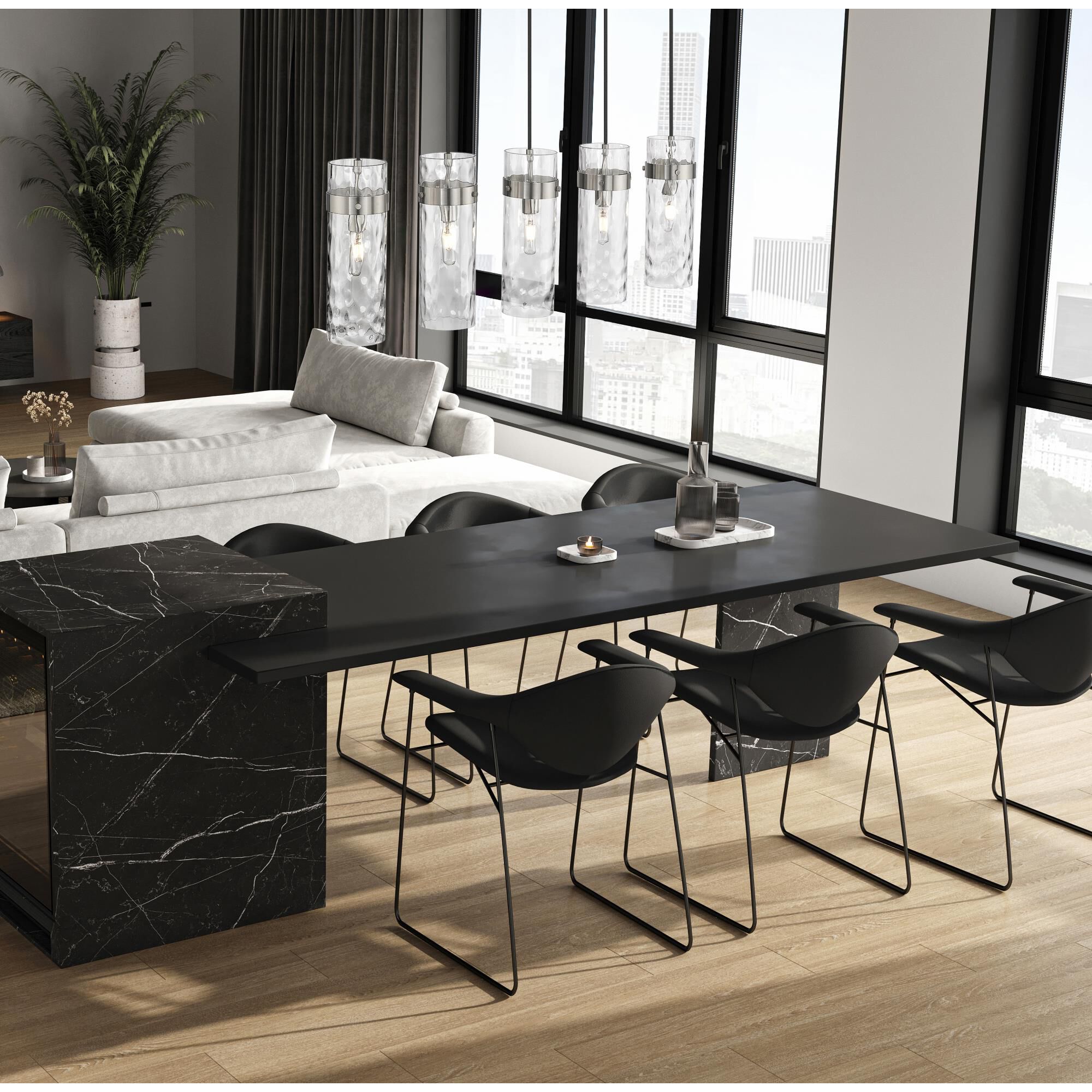 Shown in Brushed Nickel finish and Clear Water glass and Clear Water shade