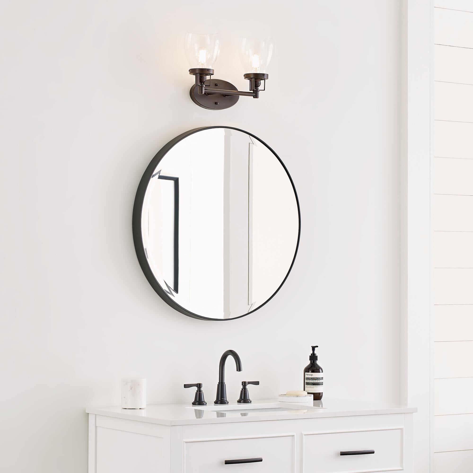 Shown in Bronze finish and Clear Seeded glass