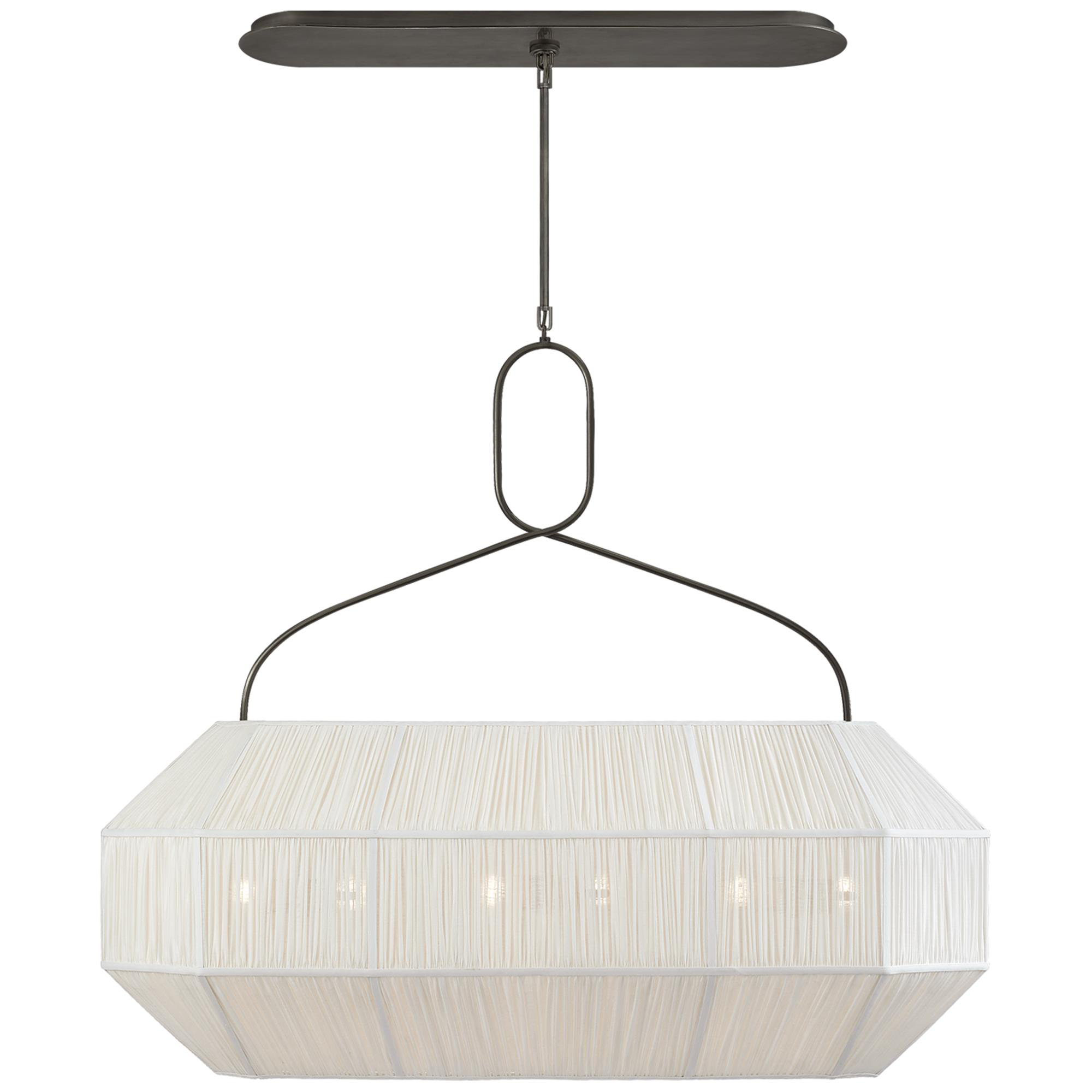 Shown in Bronze finish and Rectangular Linen shade