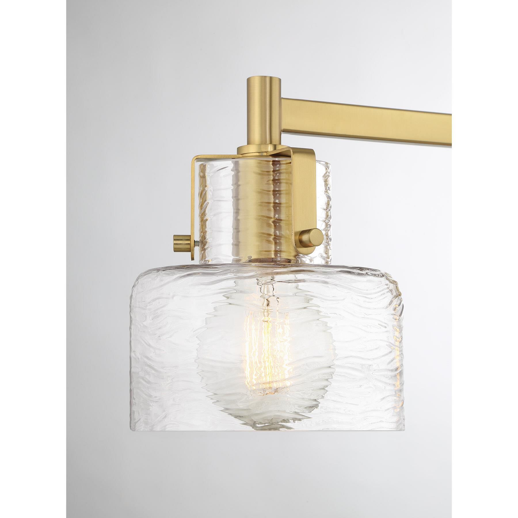 Shown in Warm Brass finish and Clear Crinkle glass