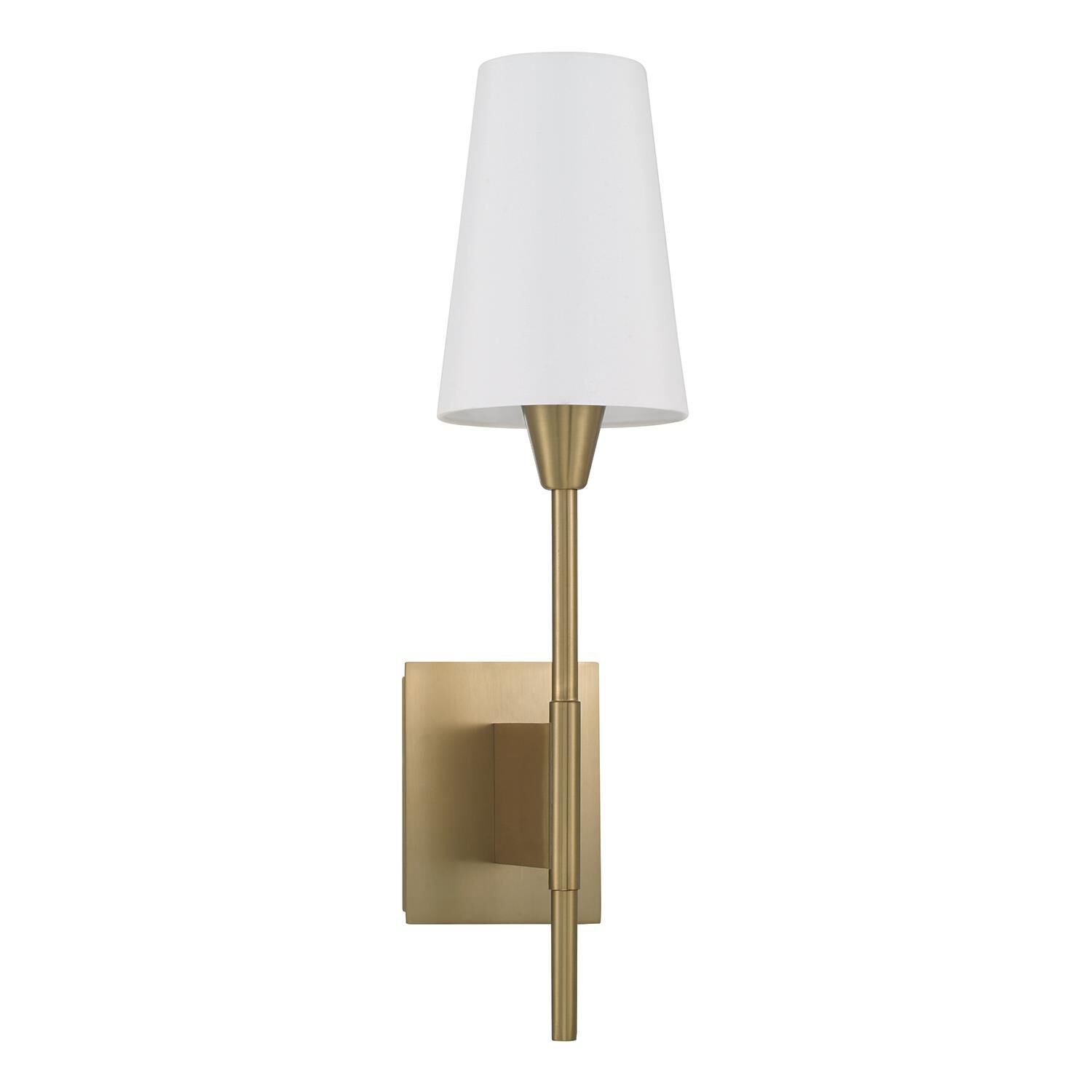 Shown in Aged Brass finish and White Fabric Stay-Straight shade