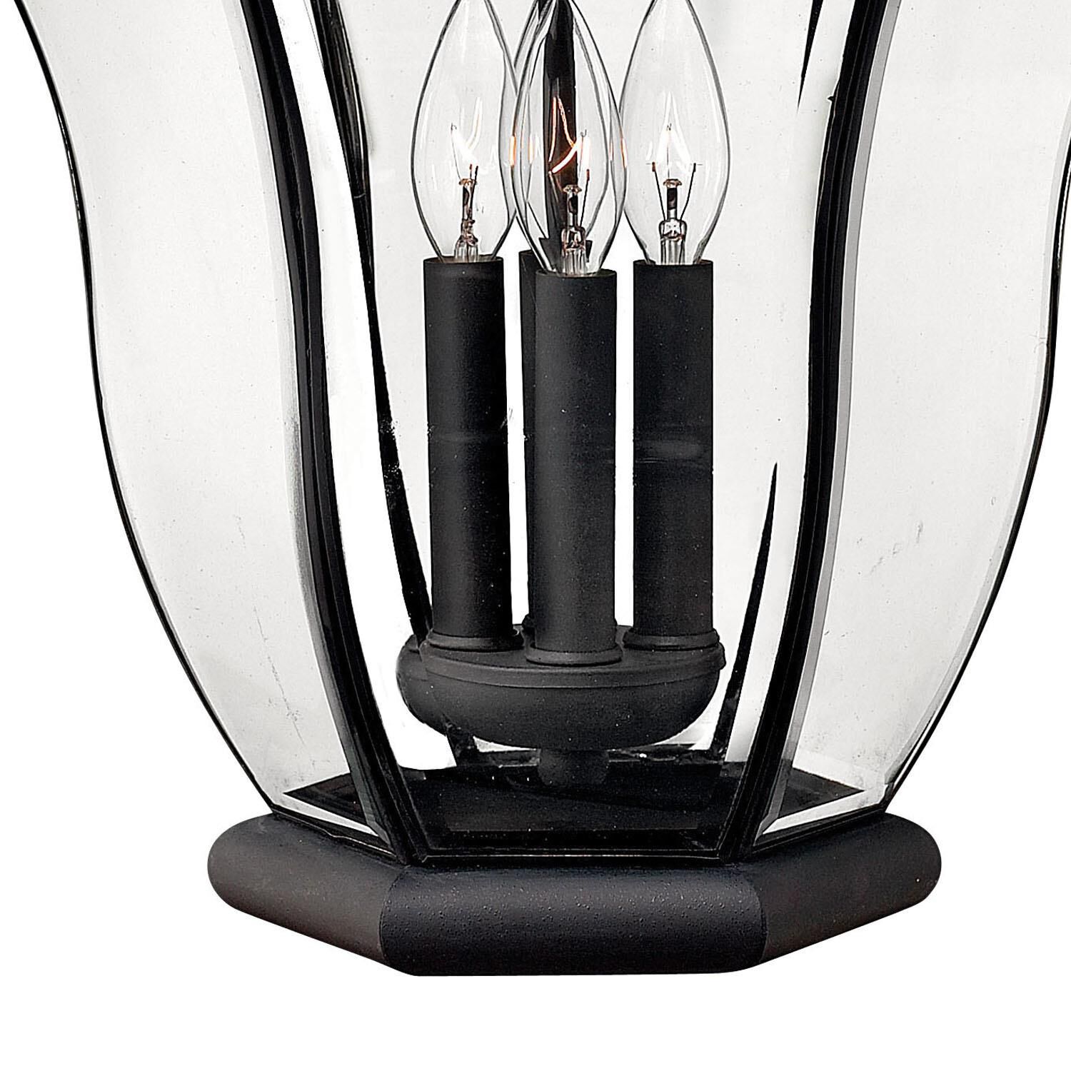 Shown in Museum Black finish and Clear, Bent, Beveled And Bound glass